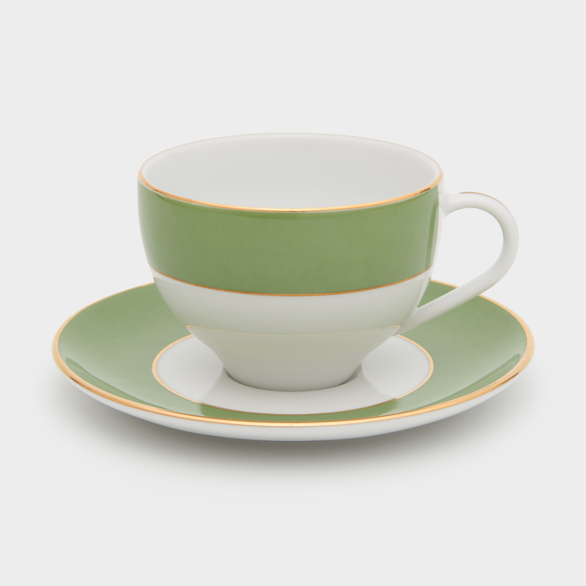 XÍCARA CHÁ VERDE CELADON BORDA FRISO OURO