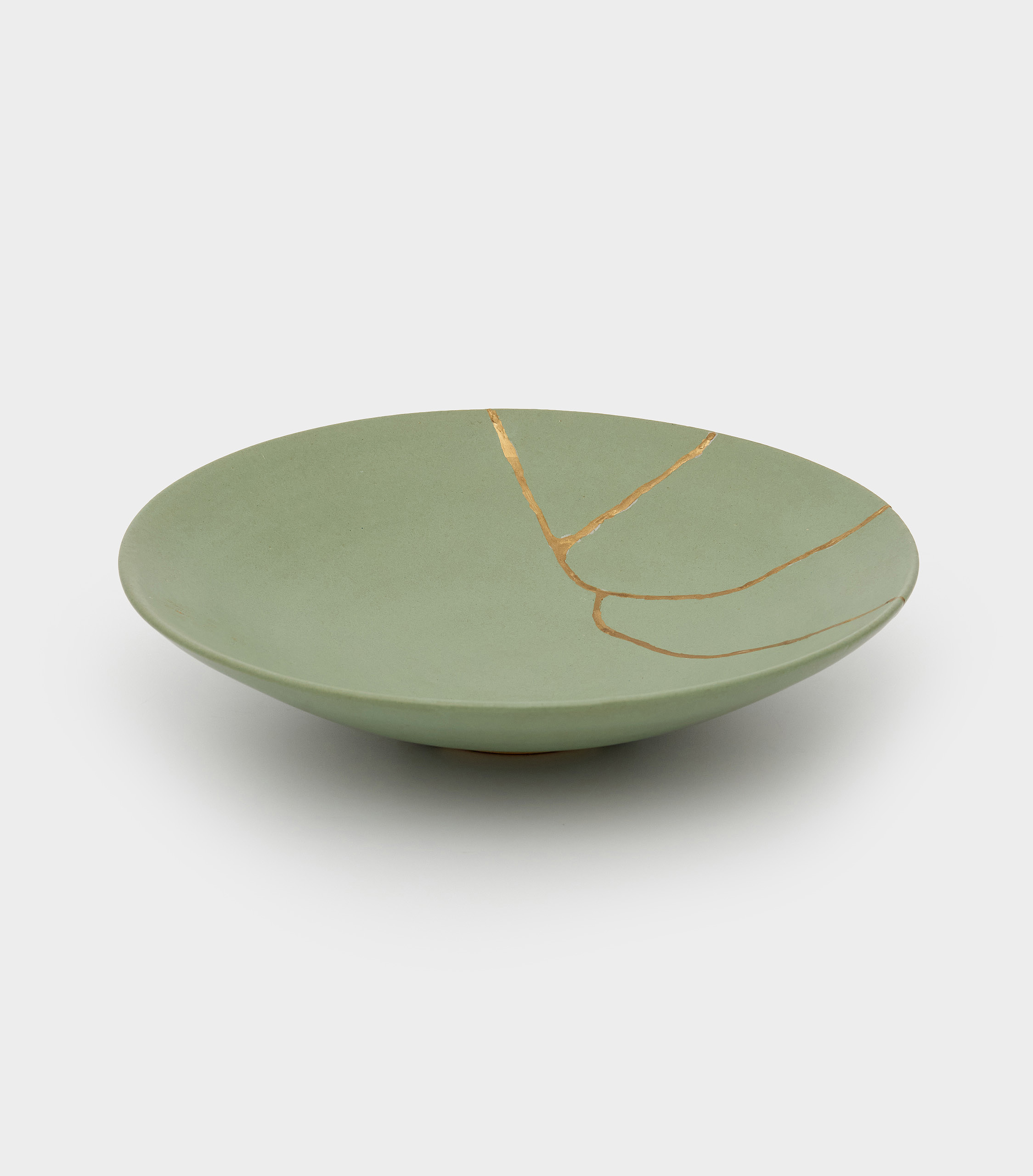 SALADEIRA CÔNICA CERÂMICA CELADON E DOURADA