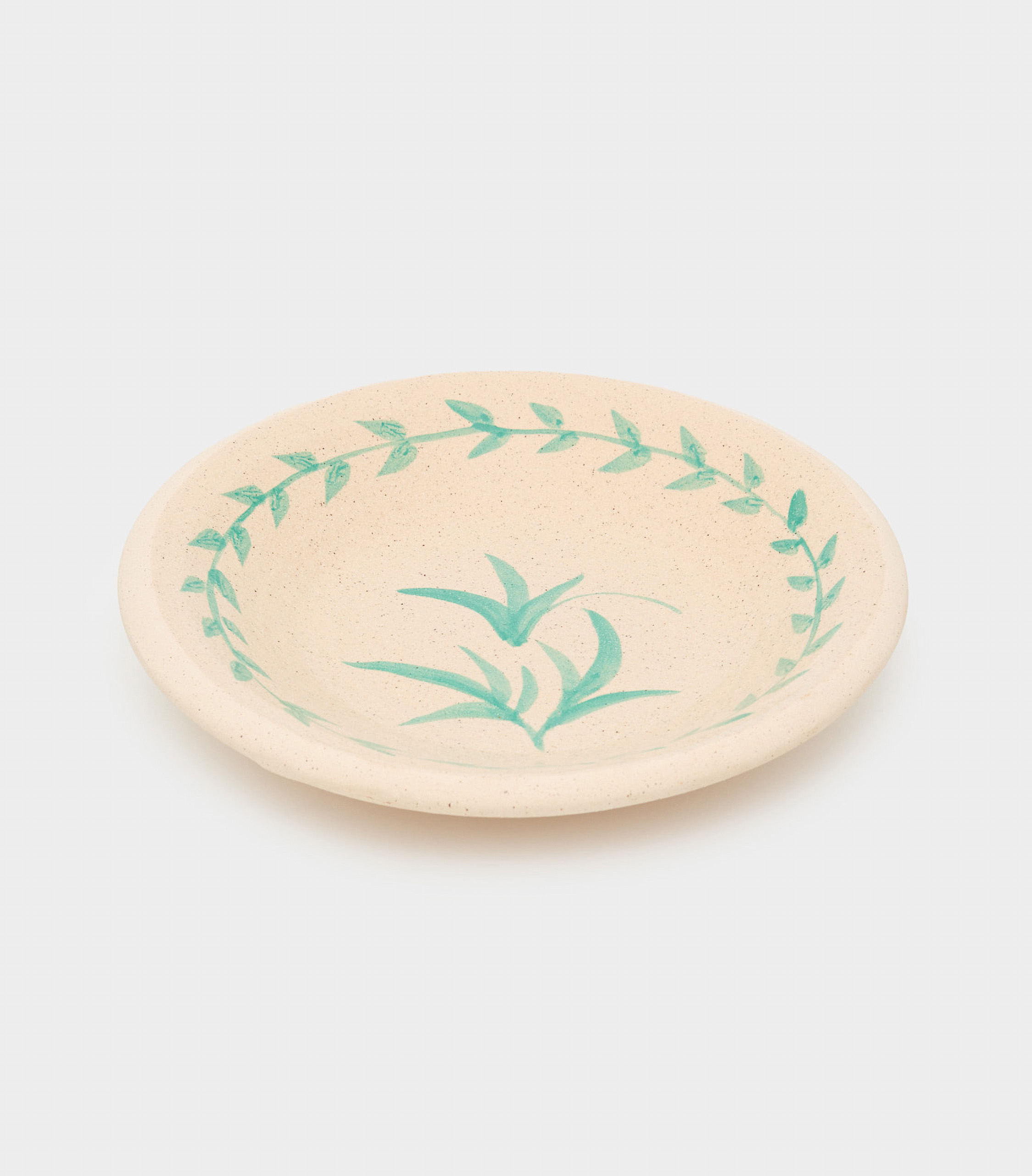 PRATO CERÂMICA CRU PINCELADO FOLHA VERDE