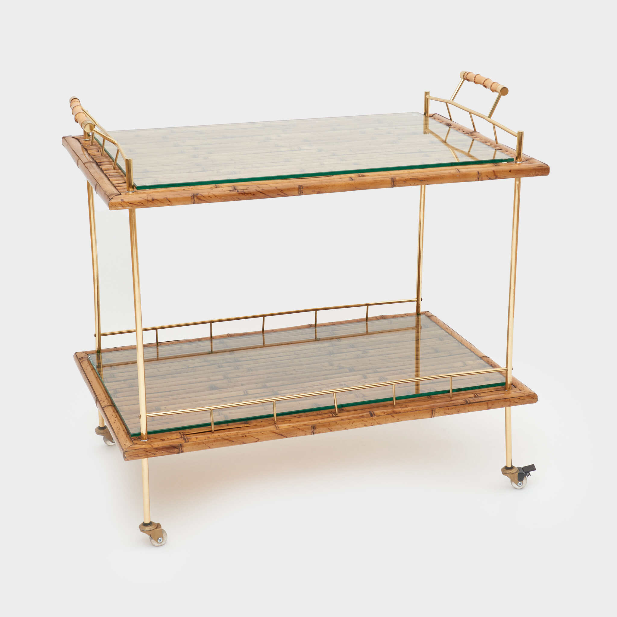 CARRINHO CHÁ BAMBU PÉ DOURADO COM VIDRO