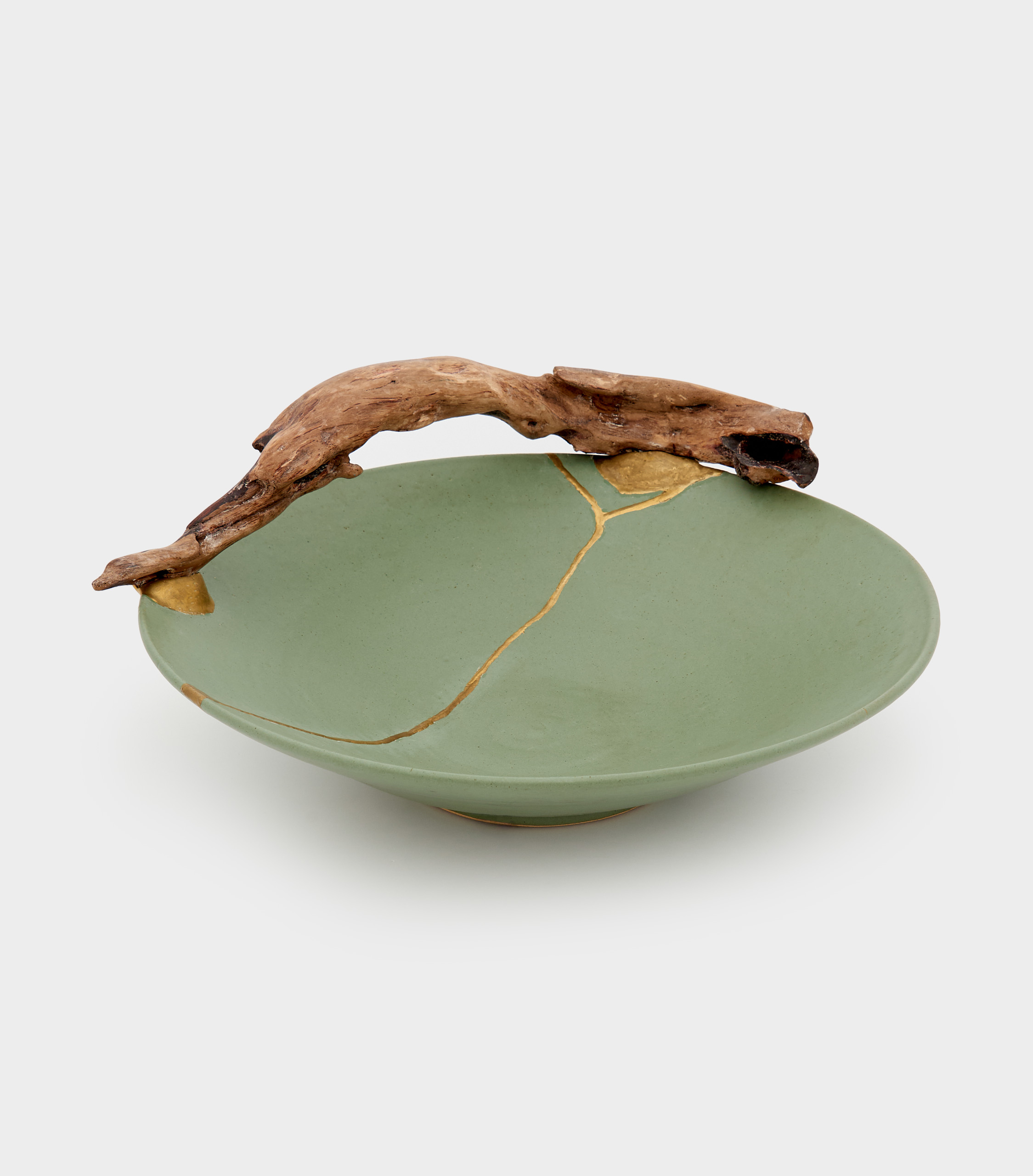 SALADEIRA CONICA CERÂMICA CELADON DOURADO E TRONCO