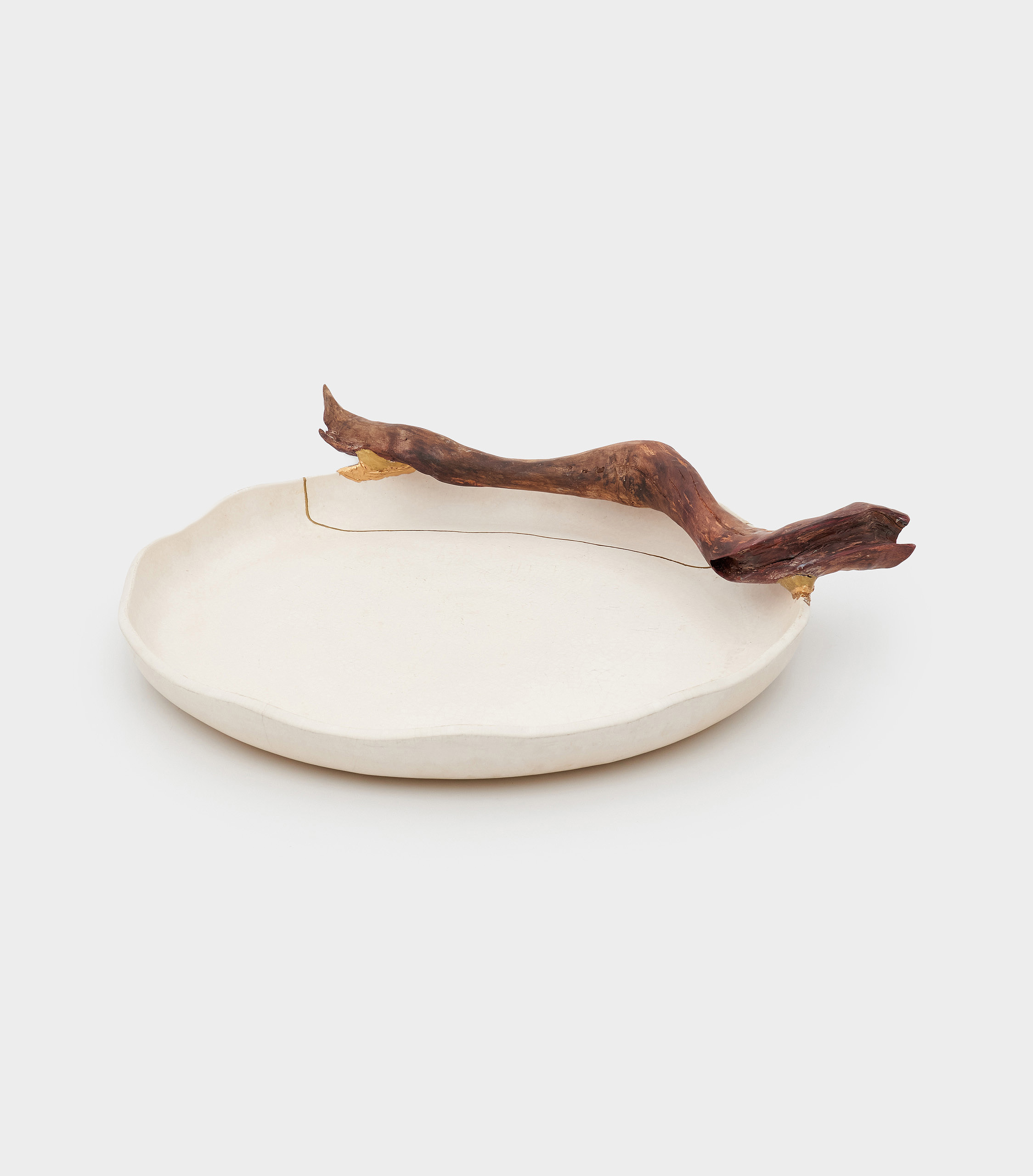 TRAVESSA CERÂMICA N.O. CRU ONDULADA TRONCO DOURADA