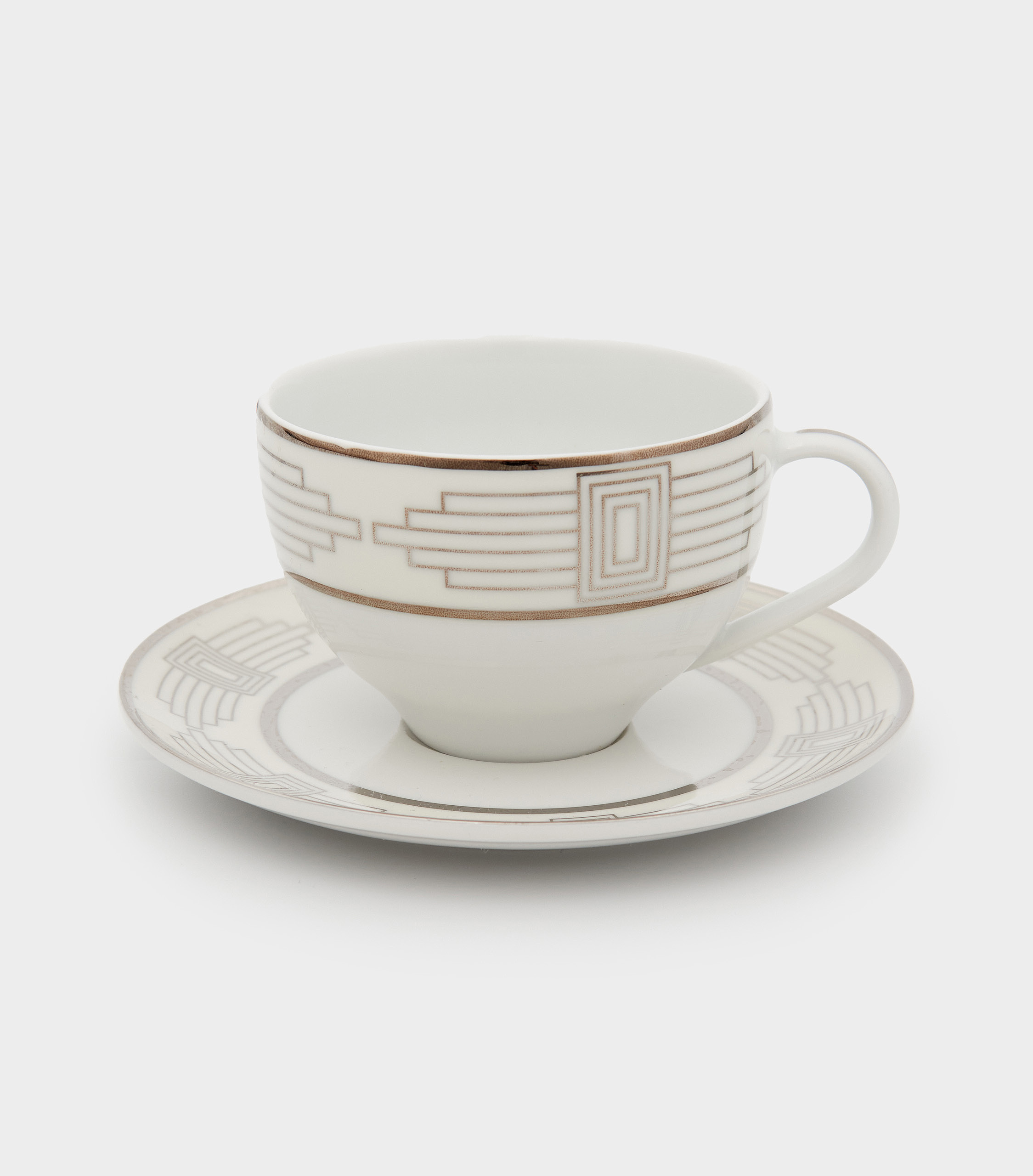 XICARA CHÁ BRANCA KOSHER PLATINA ART DECO (LEITE)