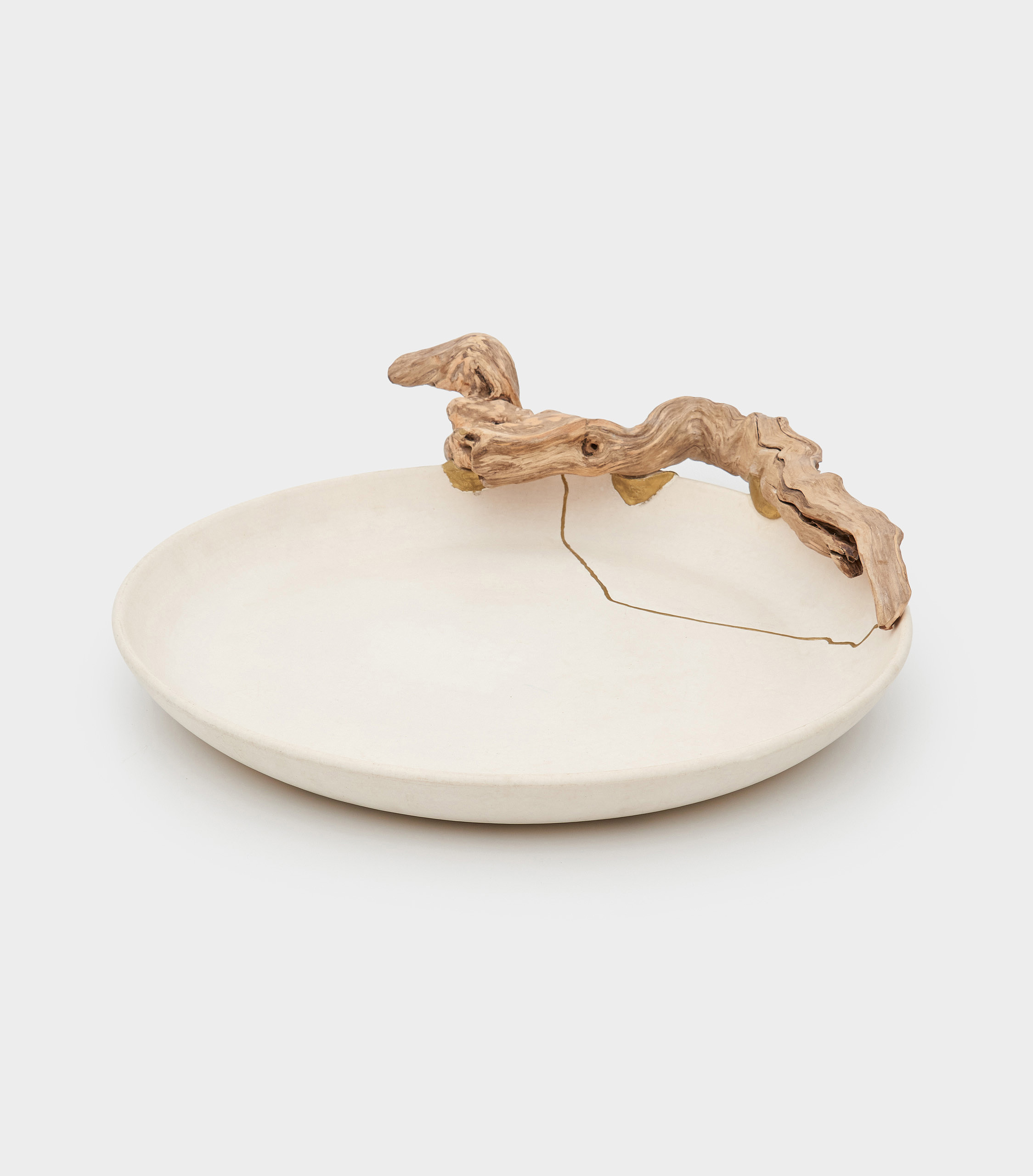 TRAVESSA CERÂMICA N.O. CRU E DOURADO TRONCO