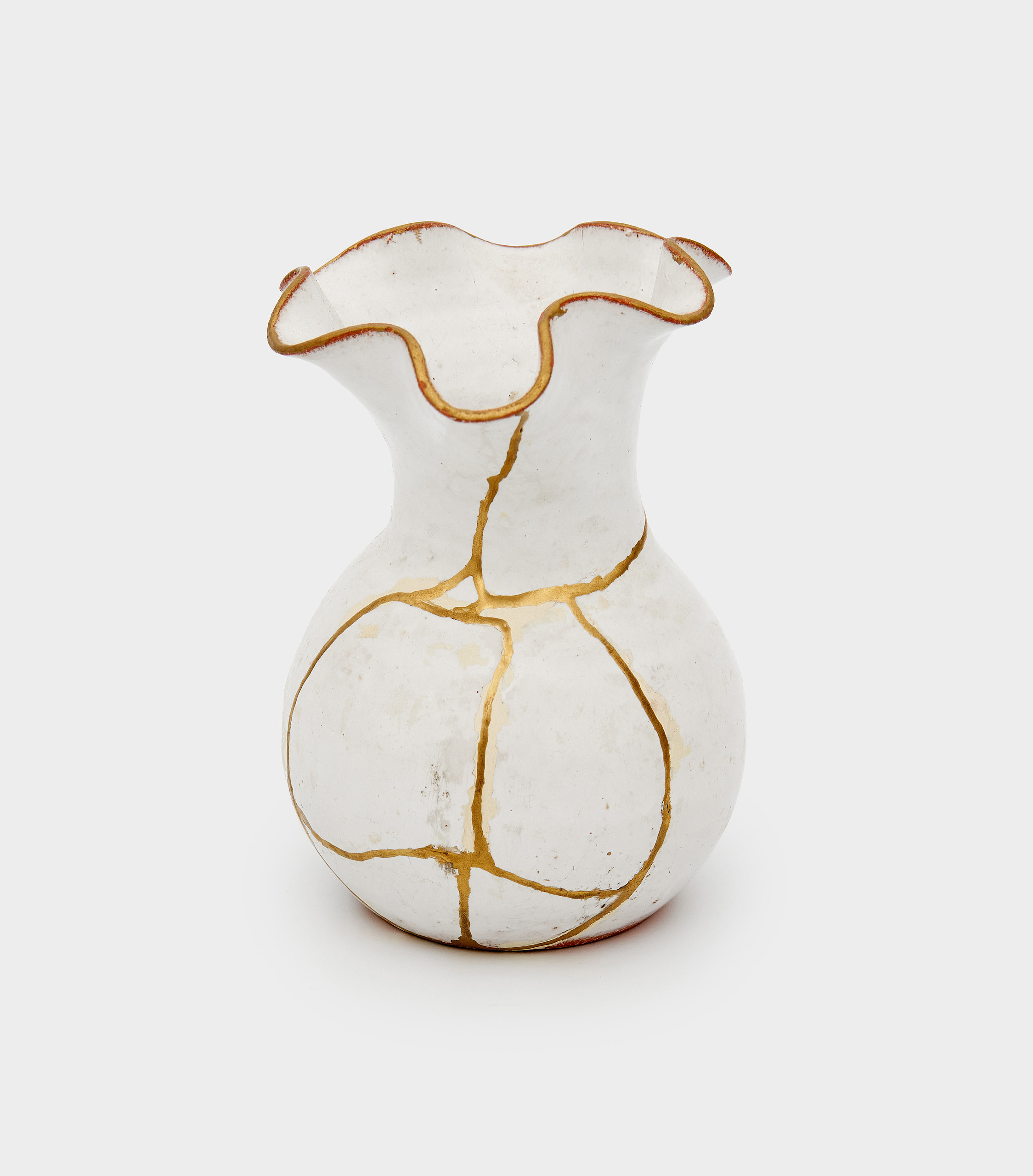 VASO CERÂMICA BRANCO DOURADO BORDA BABADO