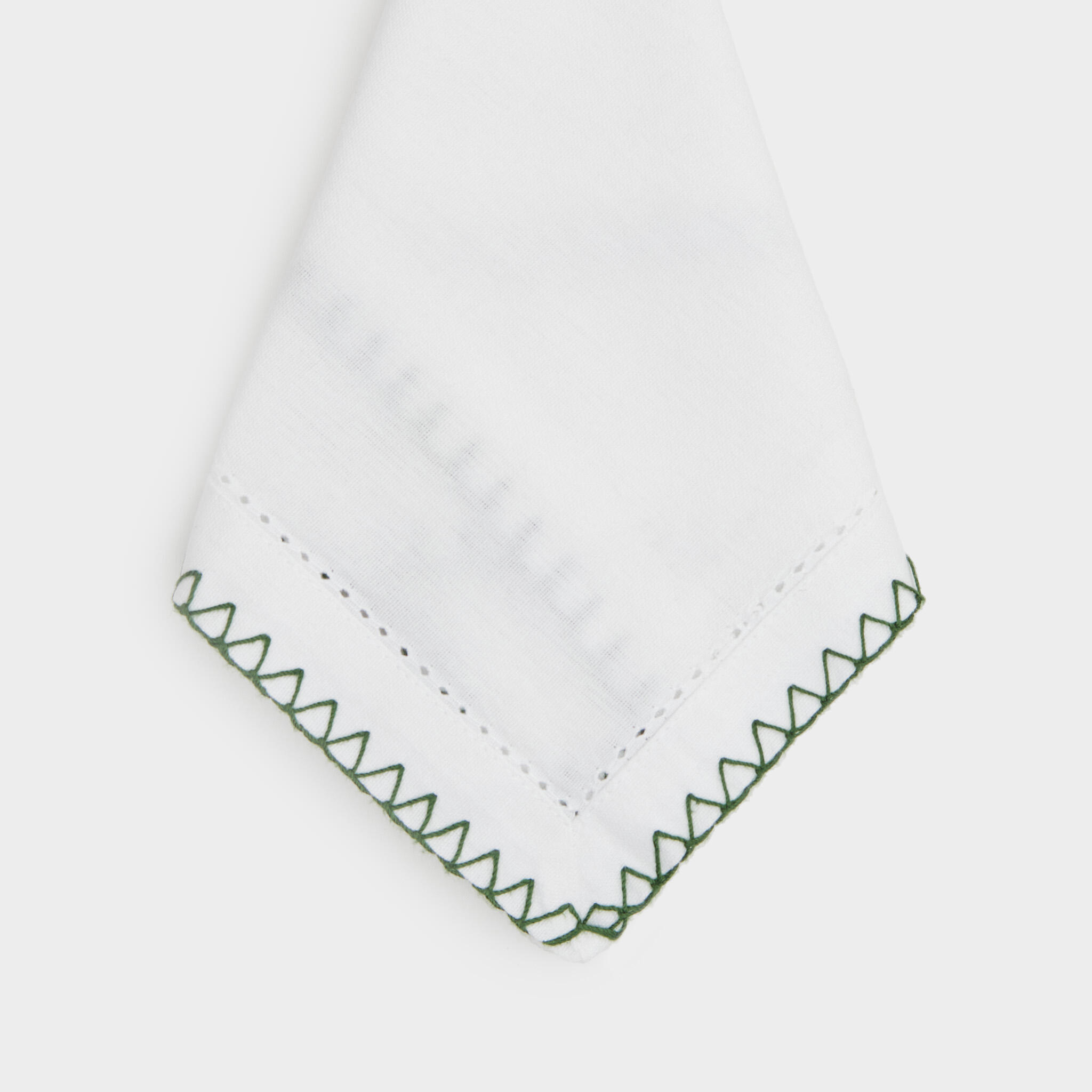 GUARDANAPO ALGODÃO BRANCO PONTO AJOUR VERDE