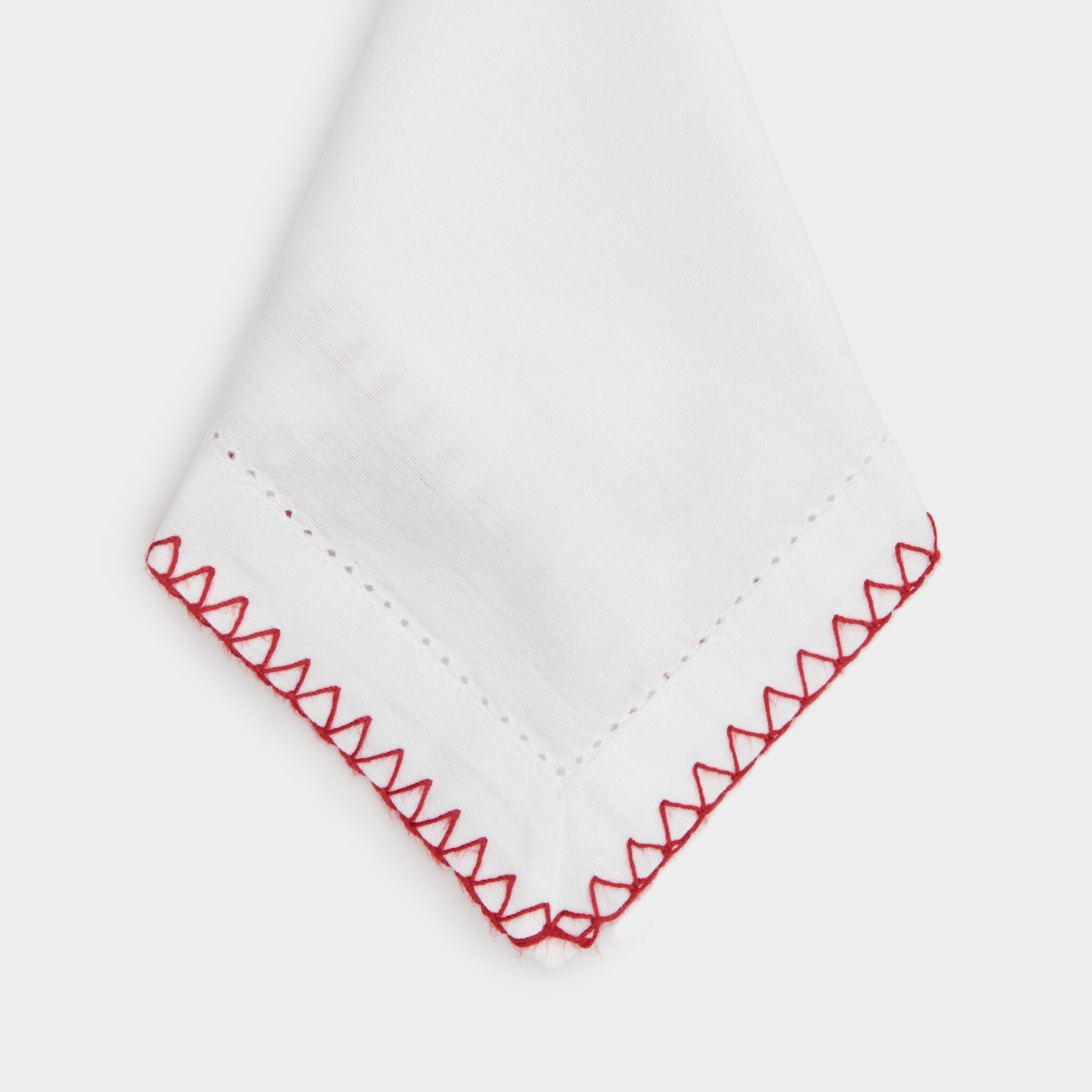 GUARDANAPO ALGODÃO BRANCO PONTO AJOUR VERMELHO