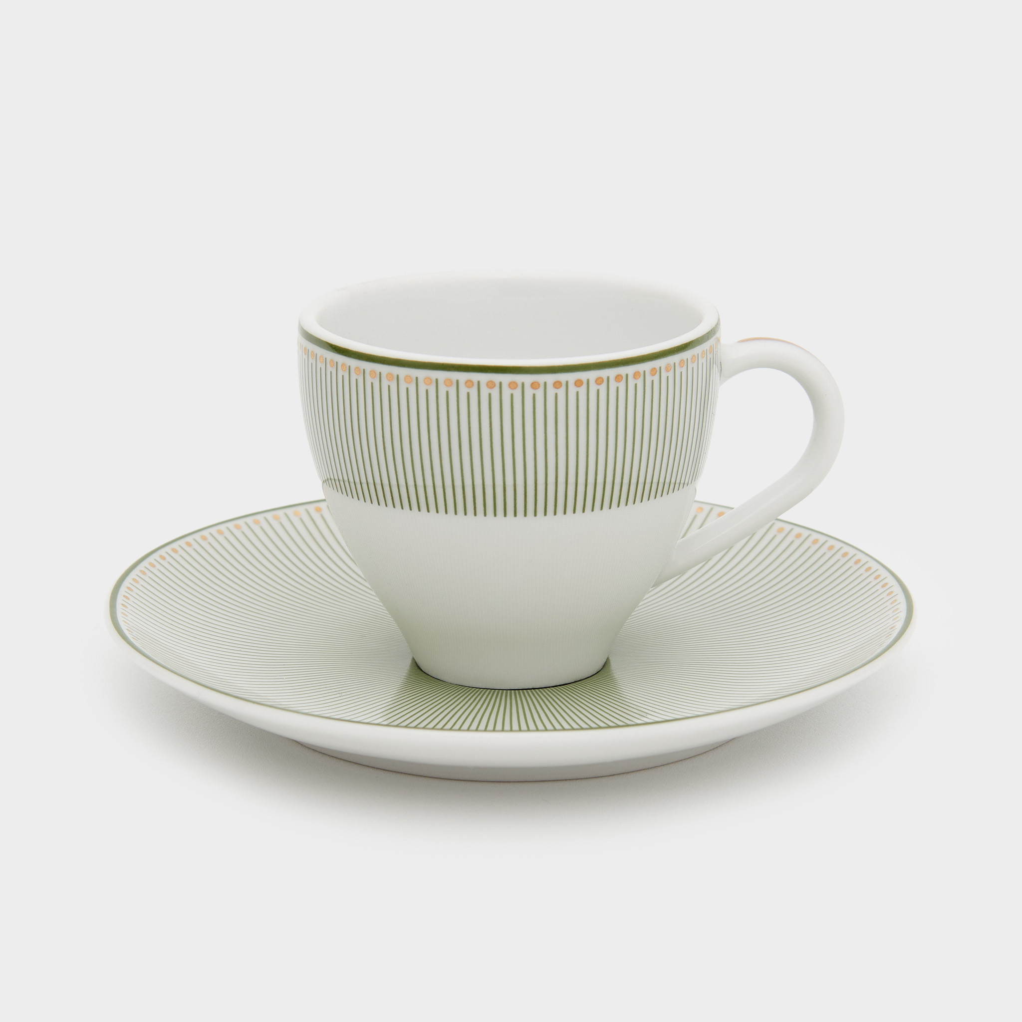 XÍCARA CAFÉ RAIADO VERDE FILETE OURO