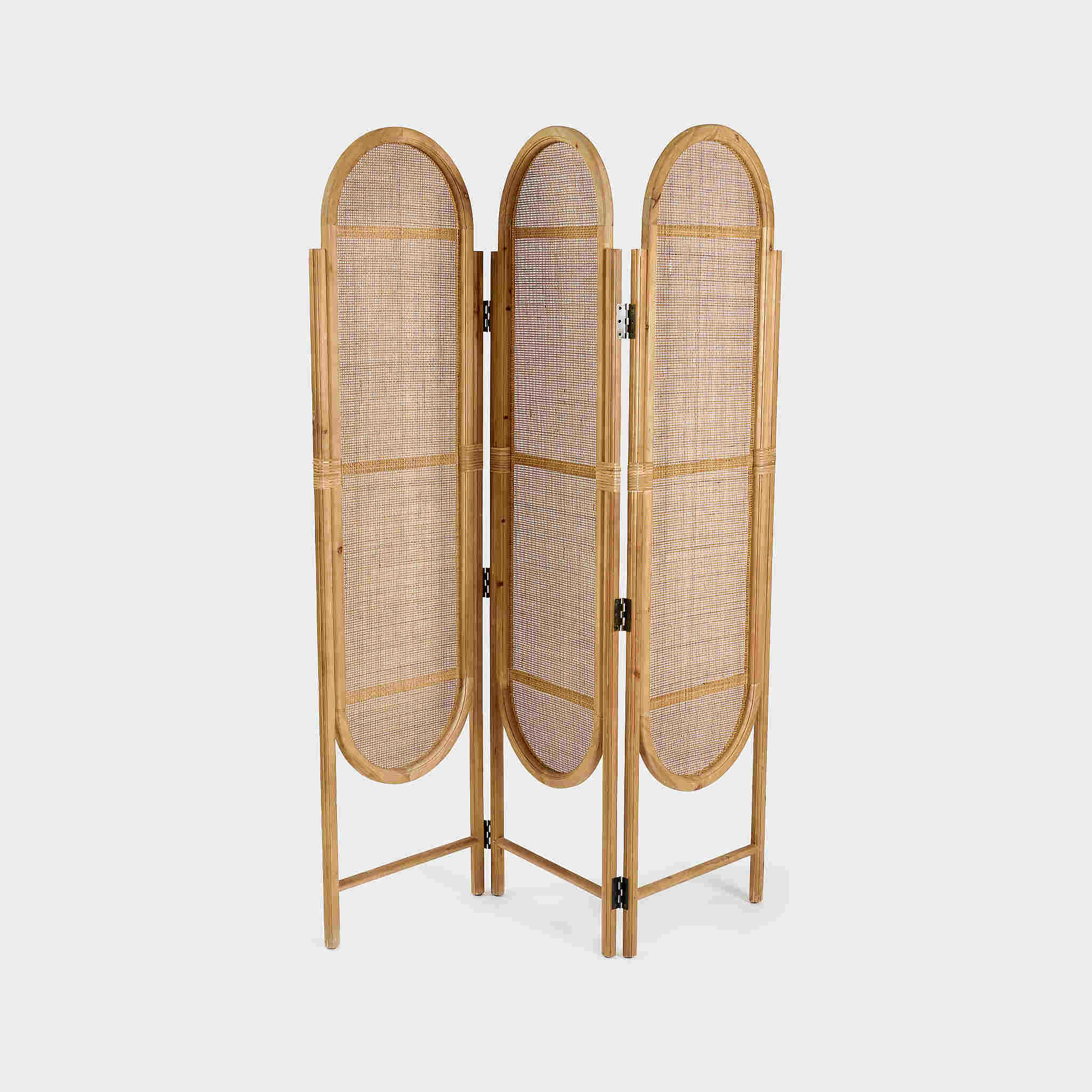 BIOMBO MADEIRA E PALHA COM 3 FOLHAS