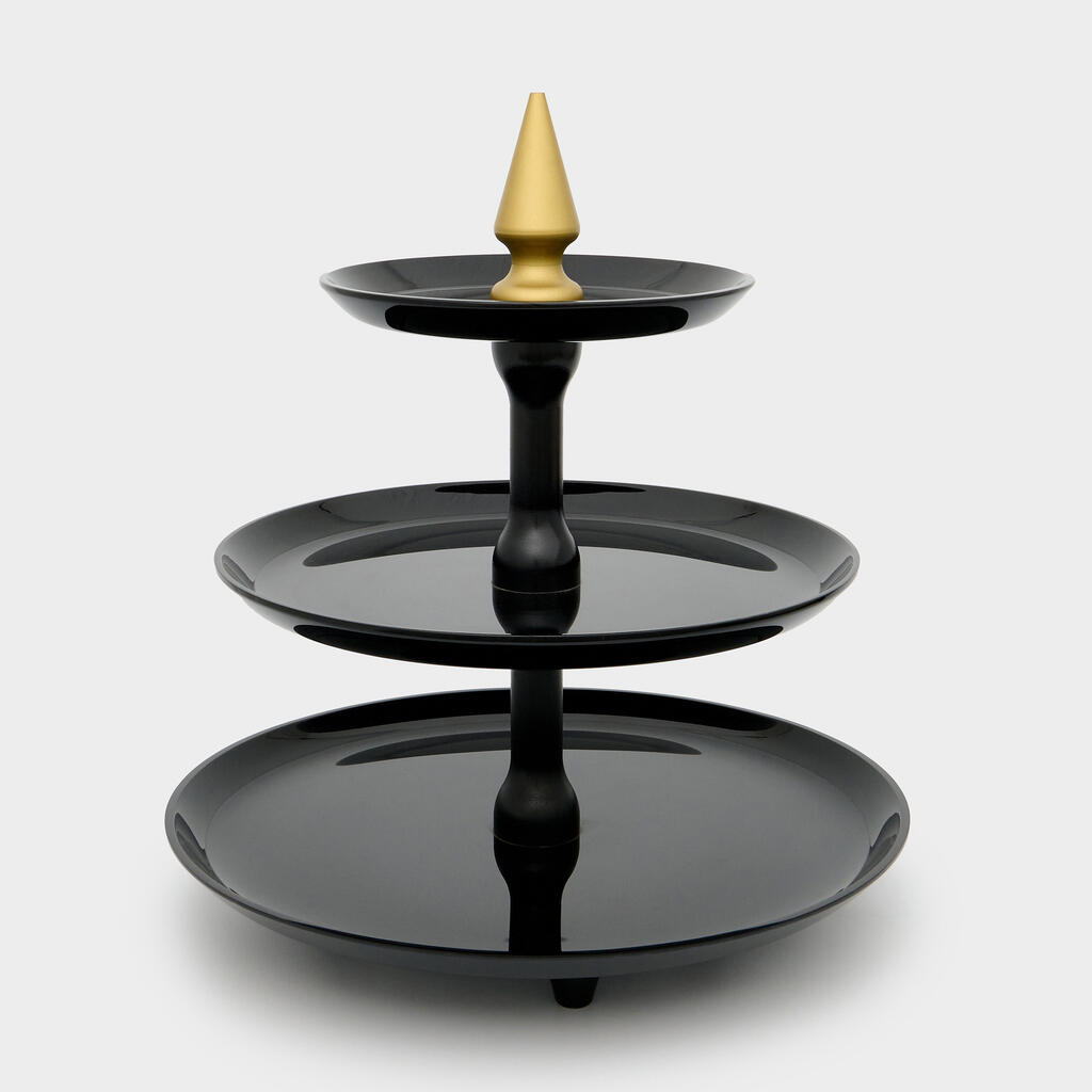 BOLEIRA ACRÍLICO PRETA 3 ANDARES COM PÉ E PONTA