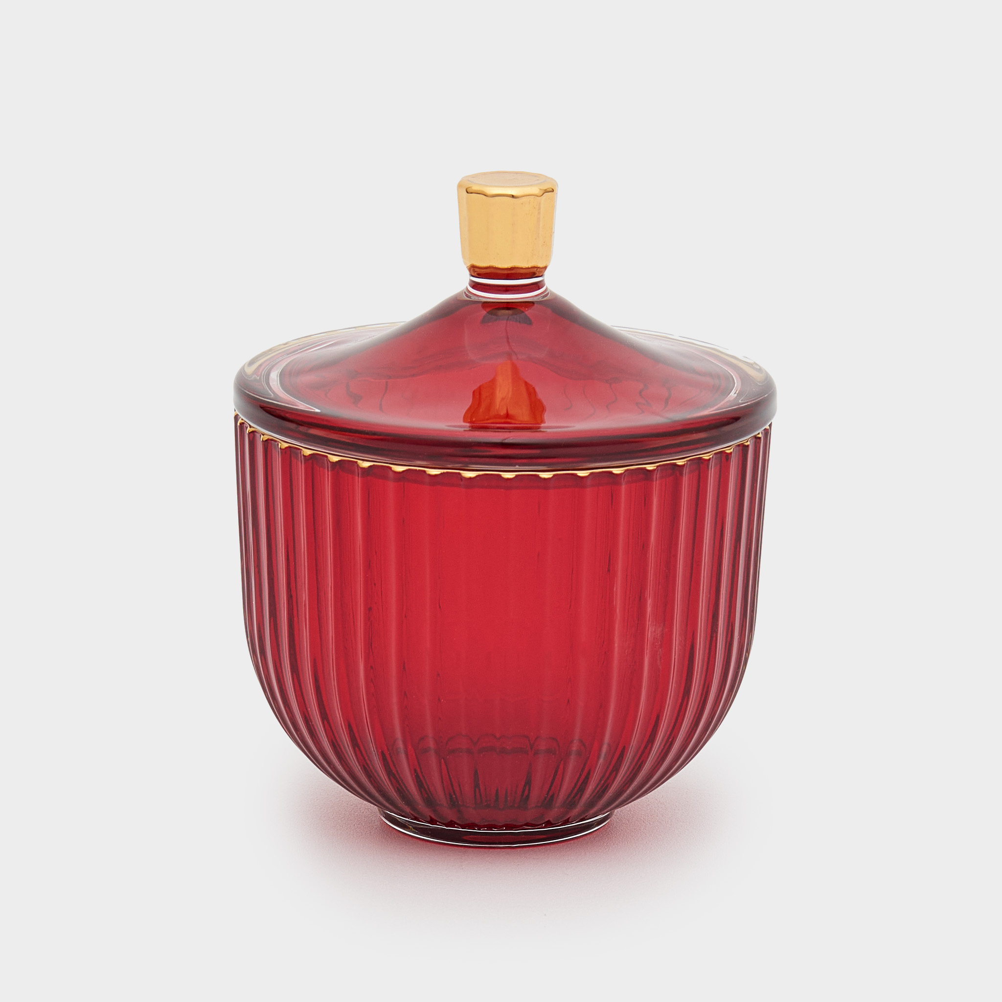 COMPOTEIRA VIDRO VERMELHA FRISO DOURADO