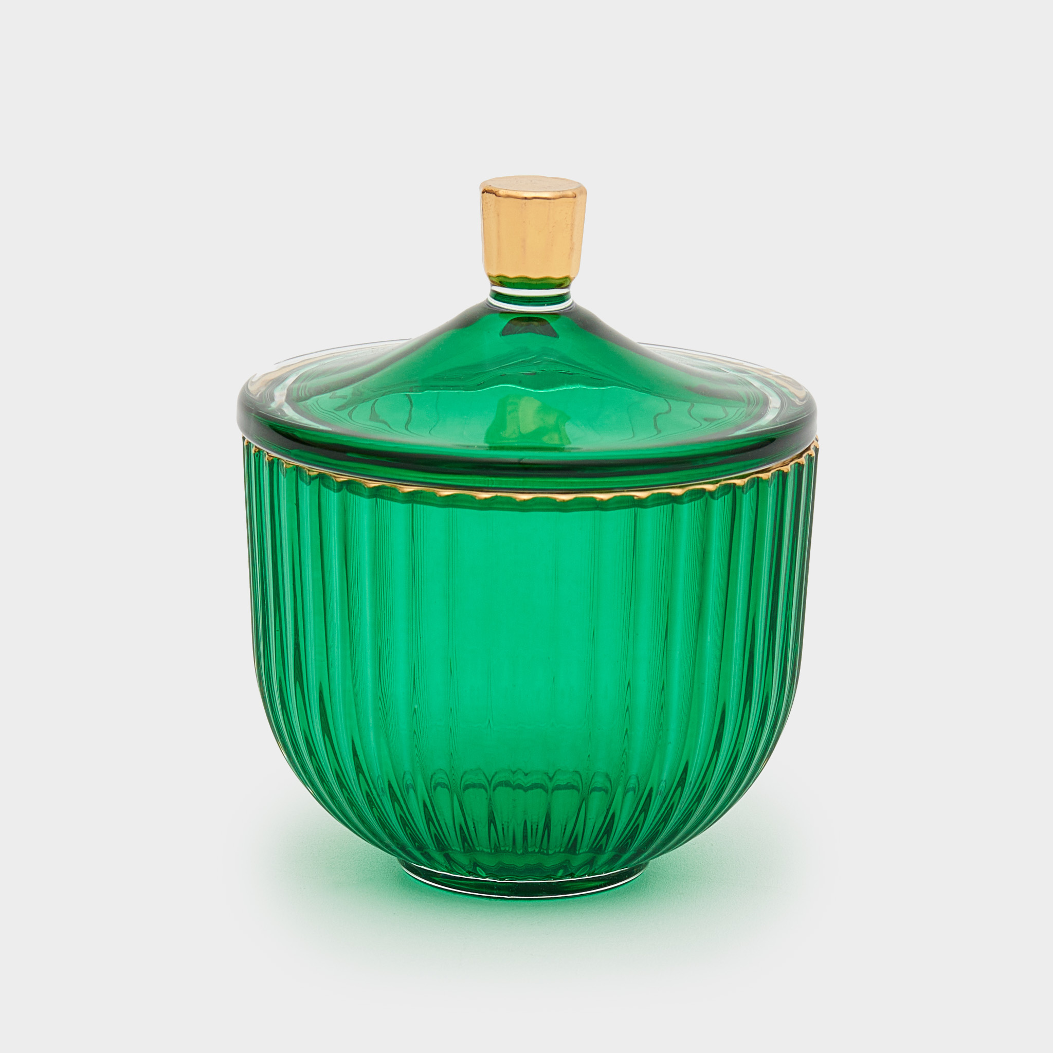 COMPOTEIRA VIDRO VERDE FRISO DOURADO