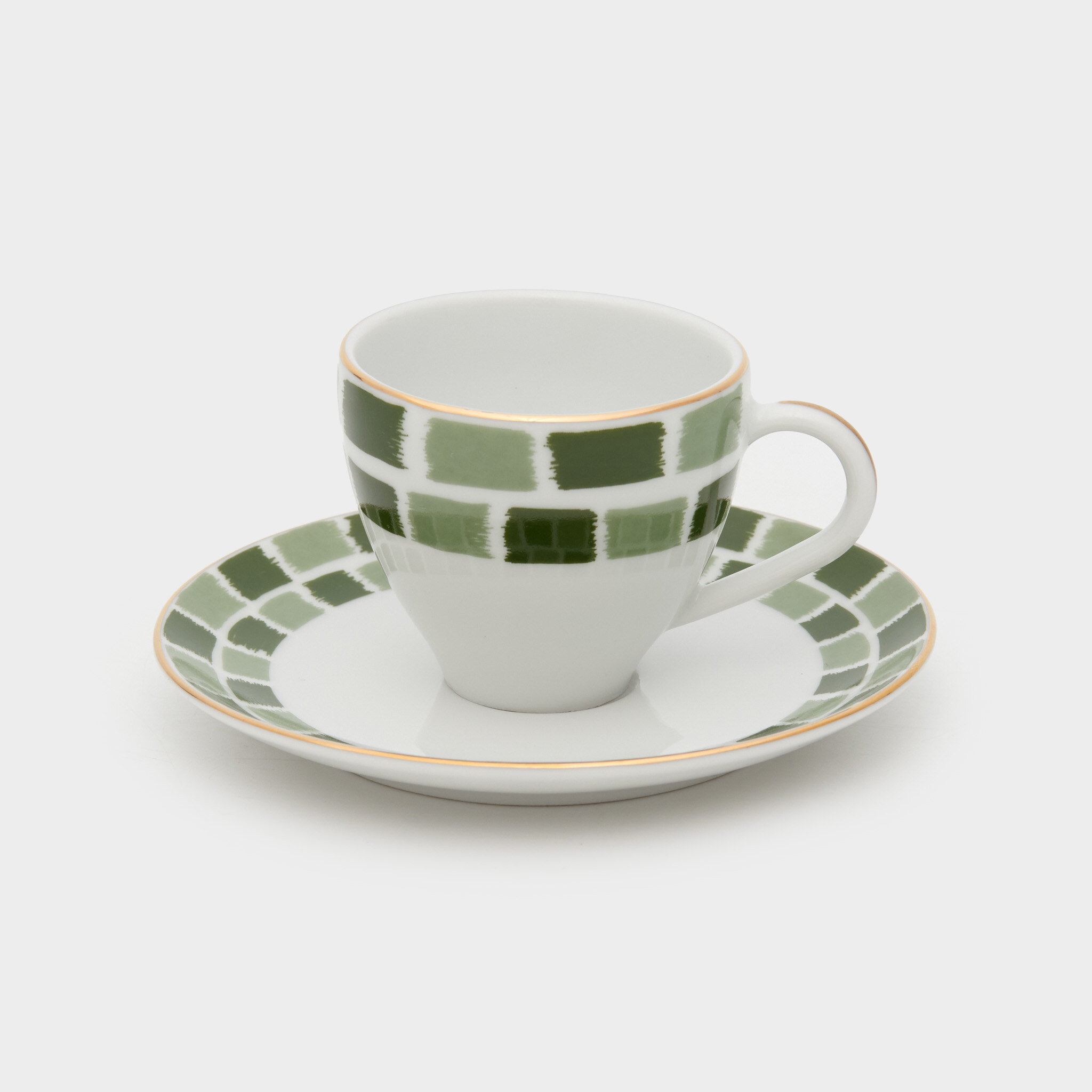 XÍCARA CAFÉ BORDA PINCELADA VERDEFILETE OURO