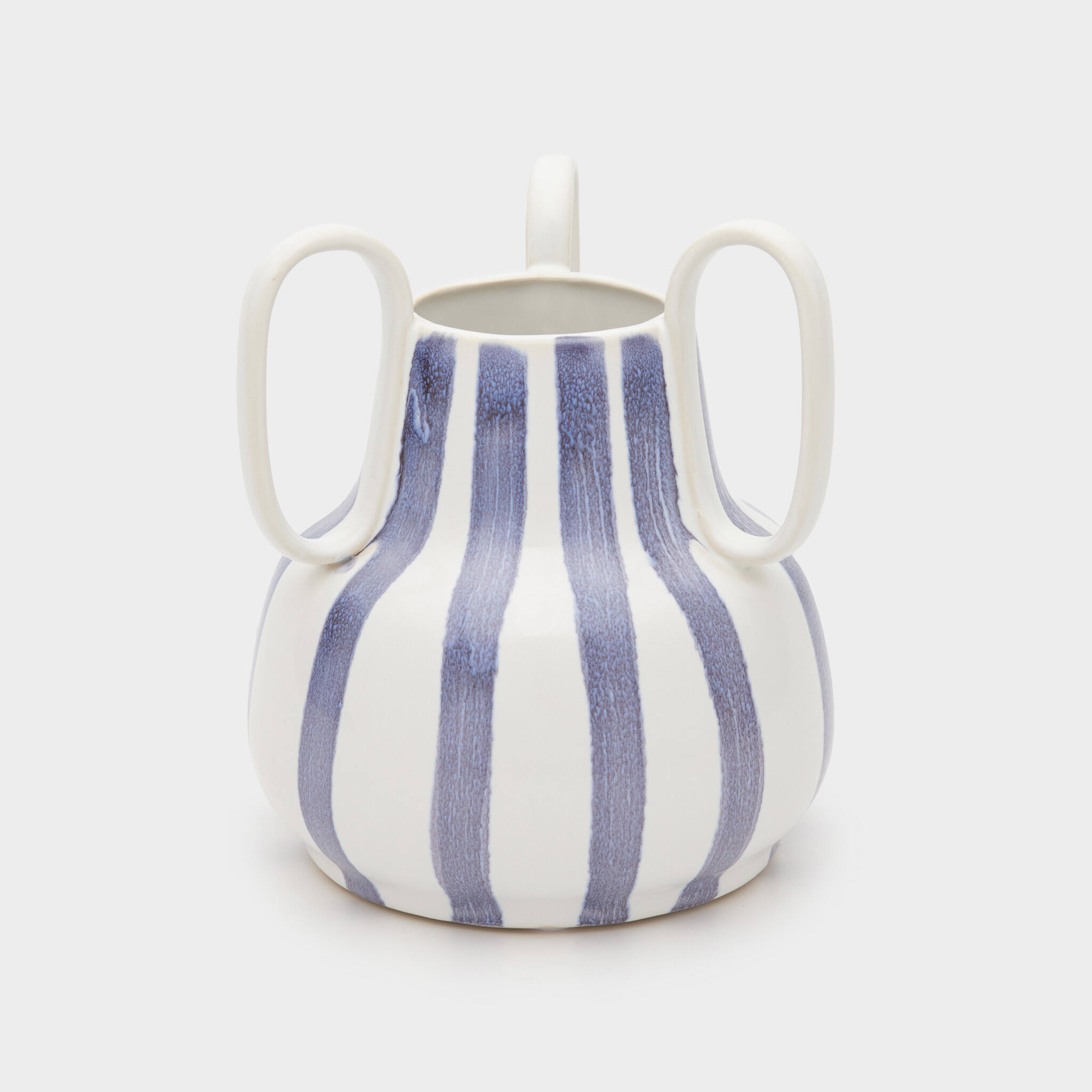 VASO CERÂMICA BRANCO LISTRA AZUL 2 ALÇAS