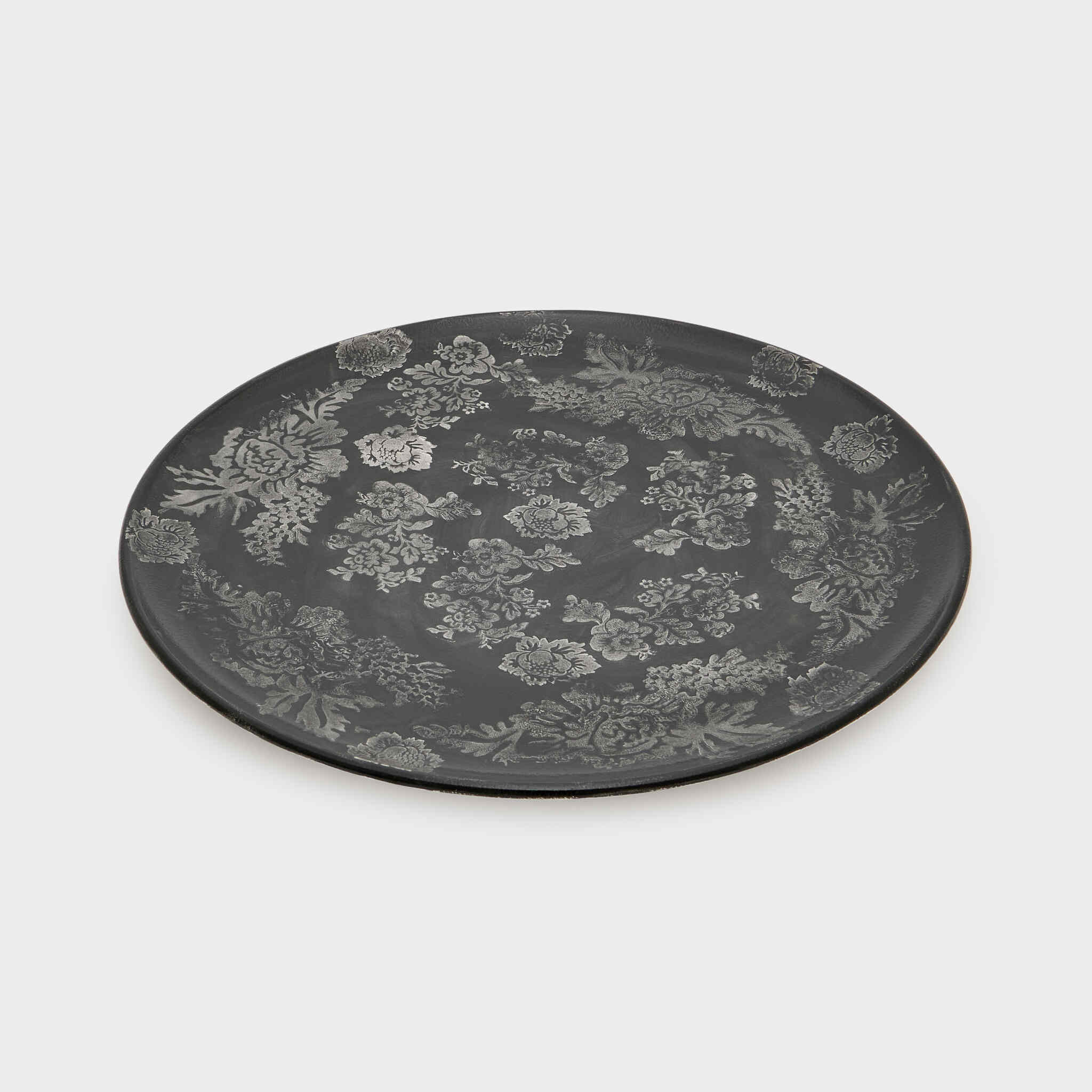 TRAVESSA REDONDA CERÂMICA L.E CINZA FLORAL