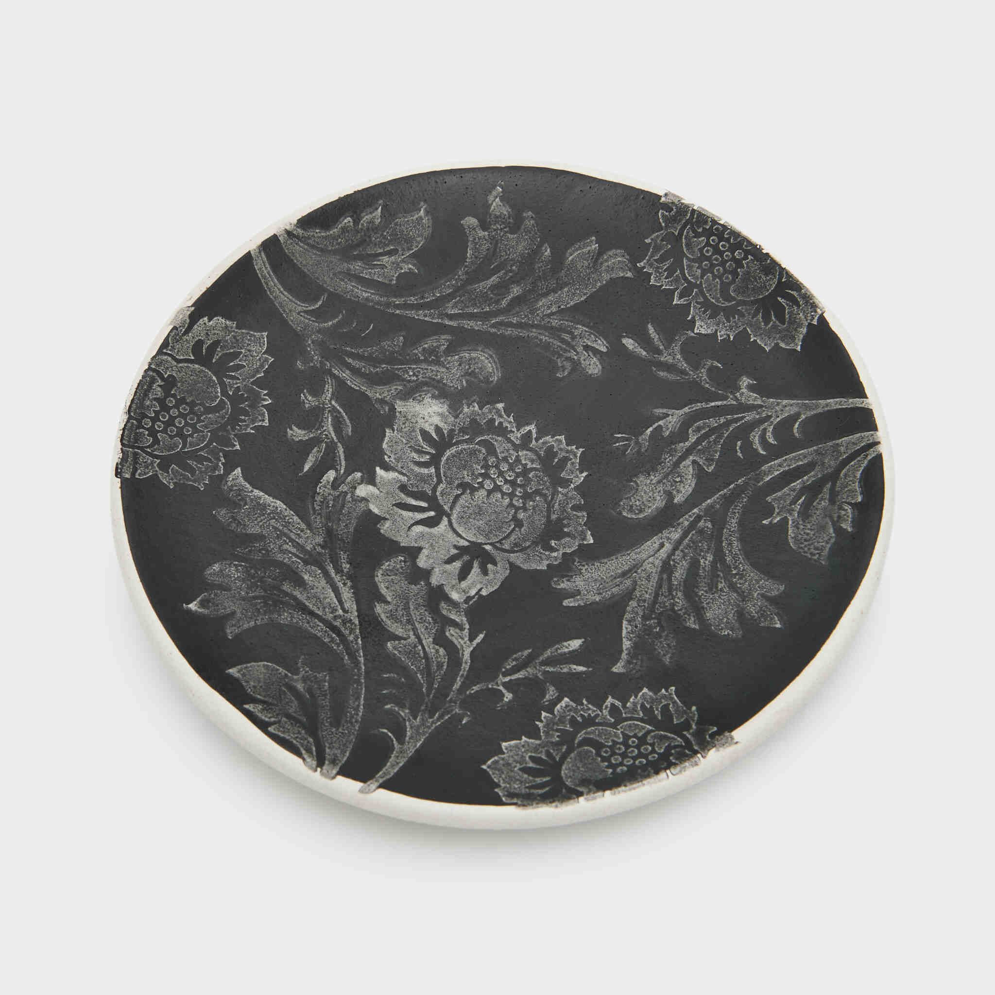 PRATO PÃO CERÂMICA L.E CINZA FLORAL