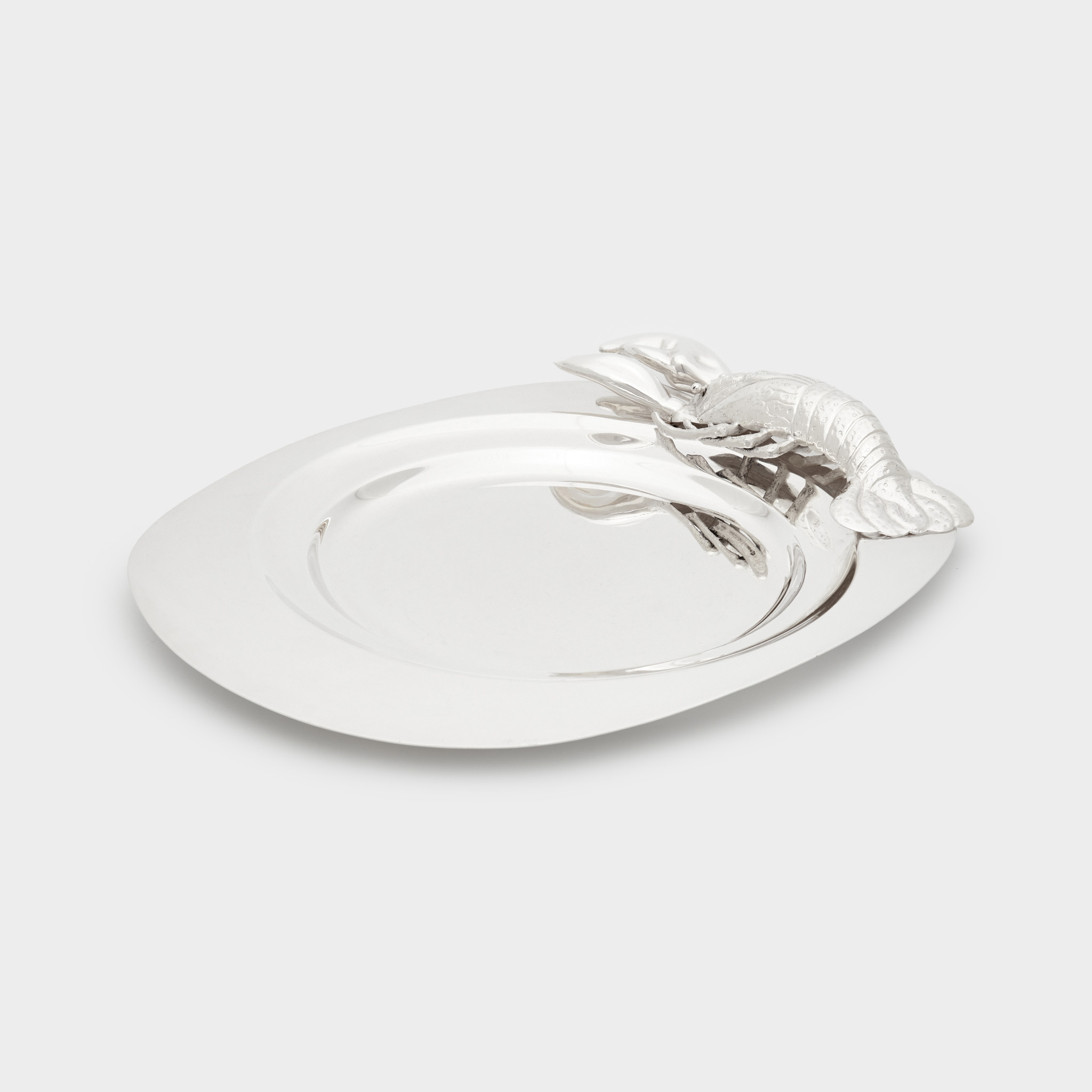 BANDEJA OVAL PRATA APLIQUE LAGOSTA CENTRO REDONDO 0.28d