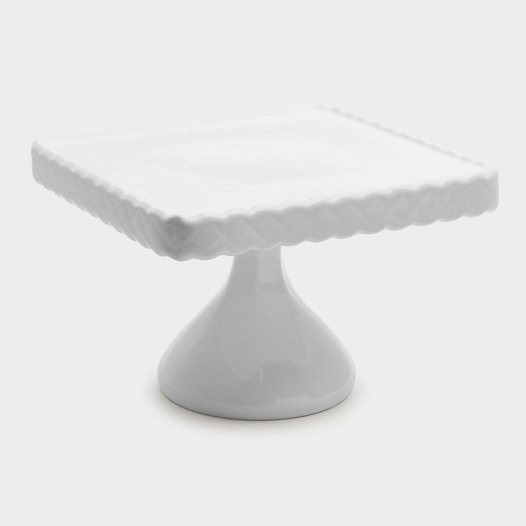 BOLEIRA QUADRADA CERÂMICA BRANCO ONDULADA