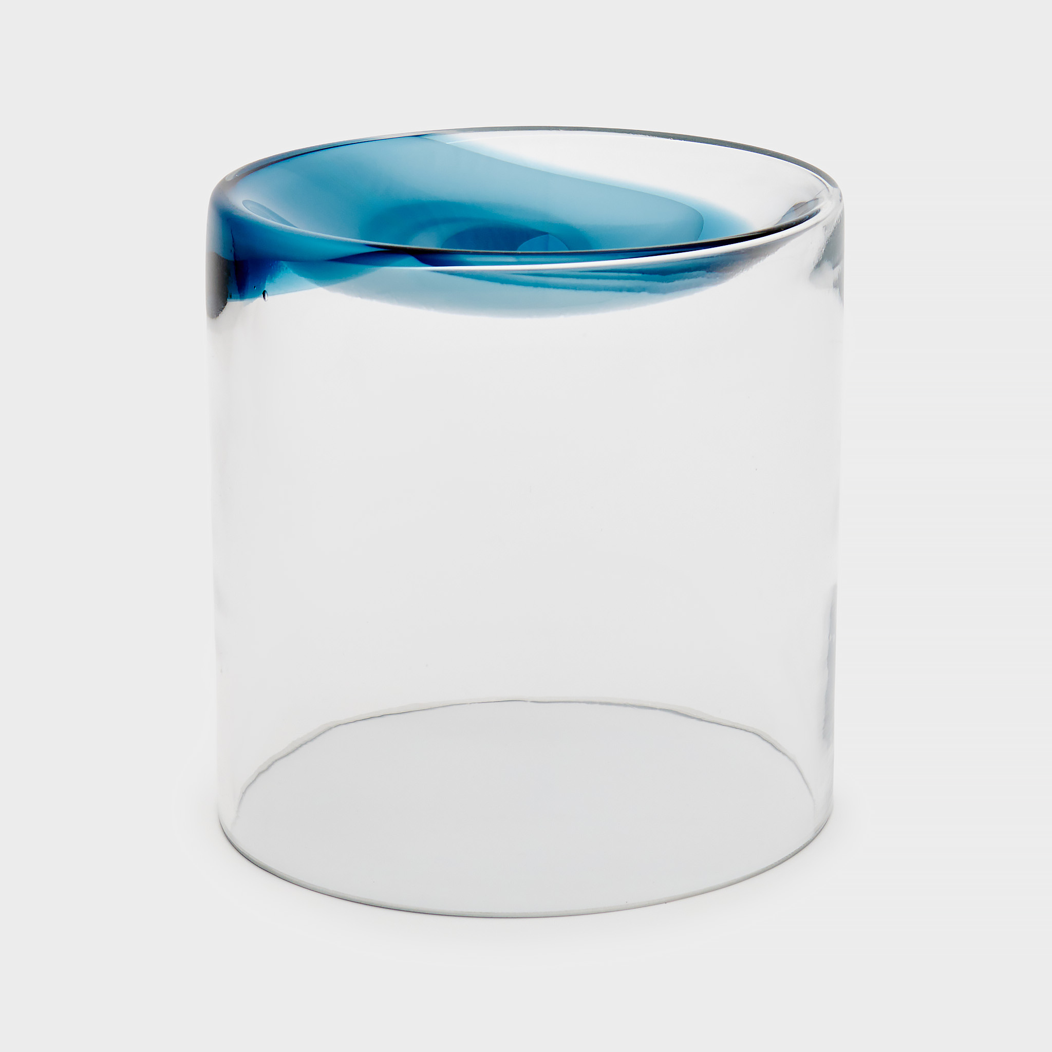 CENTRO DE MESA CONCAVO VIDRO ALTO PINCELADO AZUL