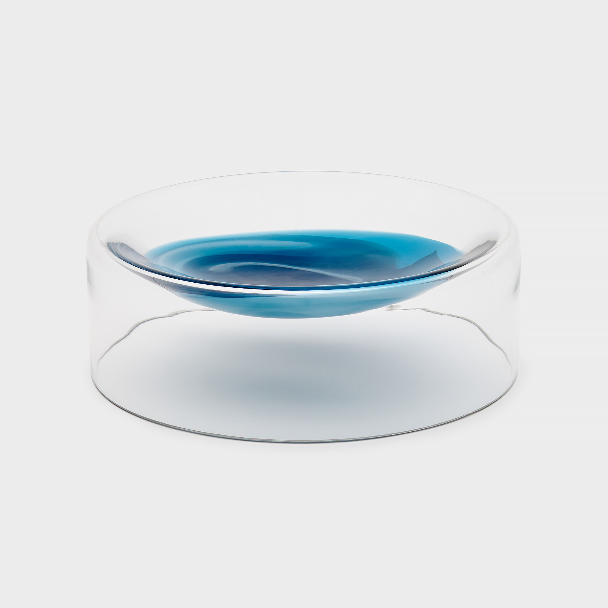 CENTRO DE MESA CONCAVO VIDRO BAIXO PINCELADO AZUL