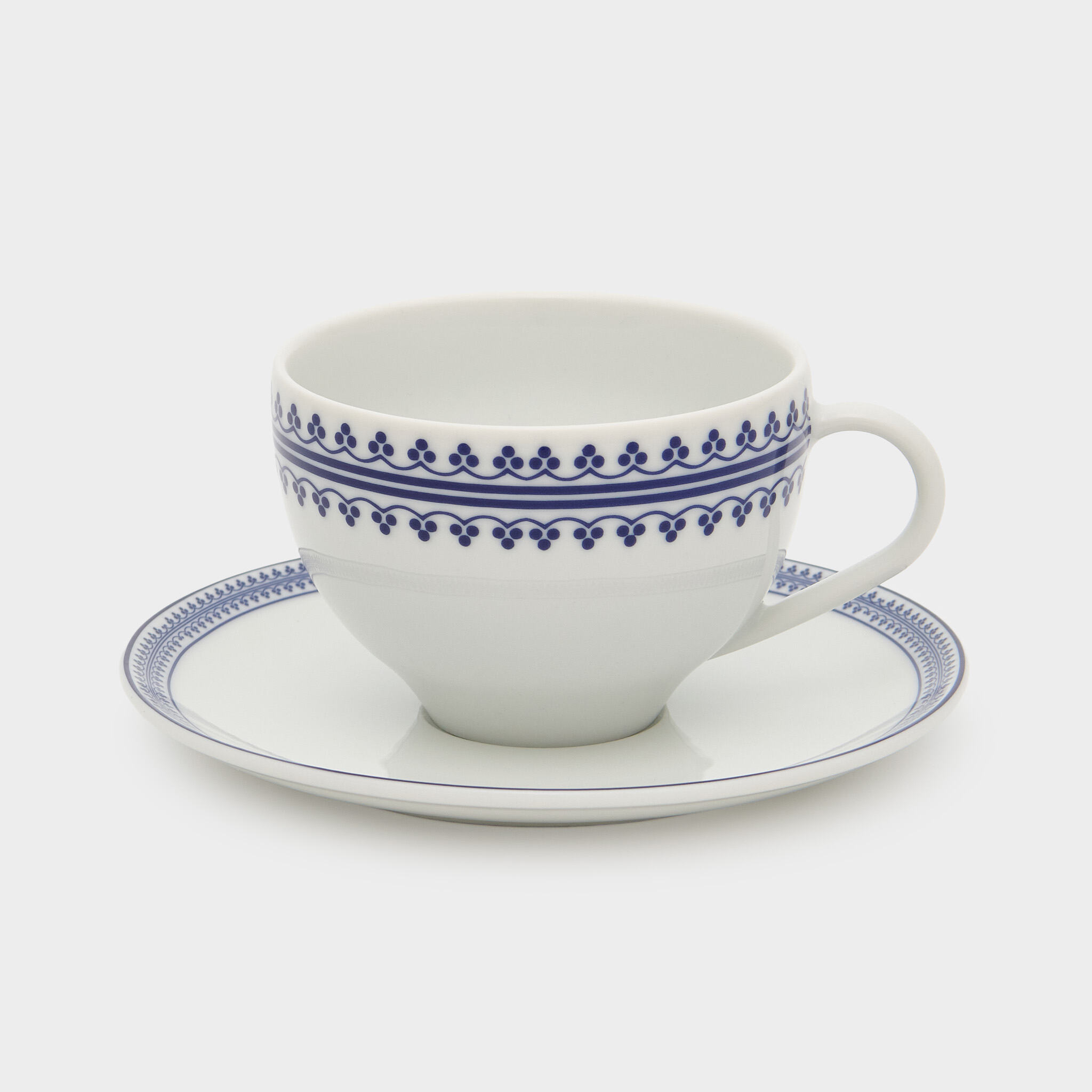 XÍCARA CHÁ BRANCA BORDA GREGA AZUL