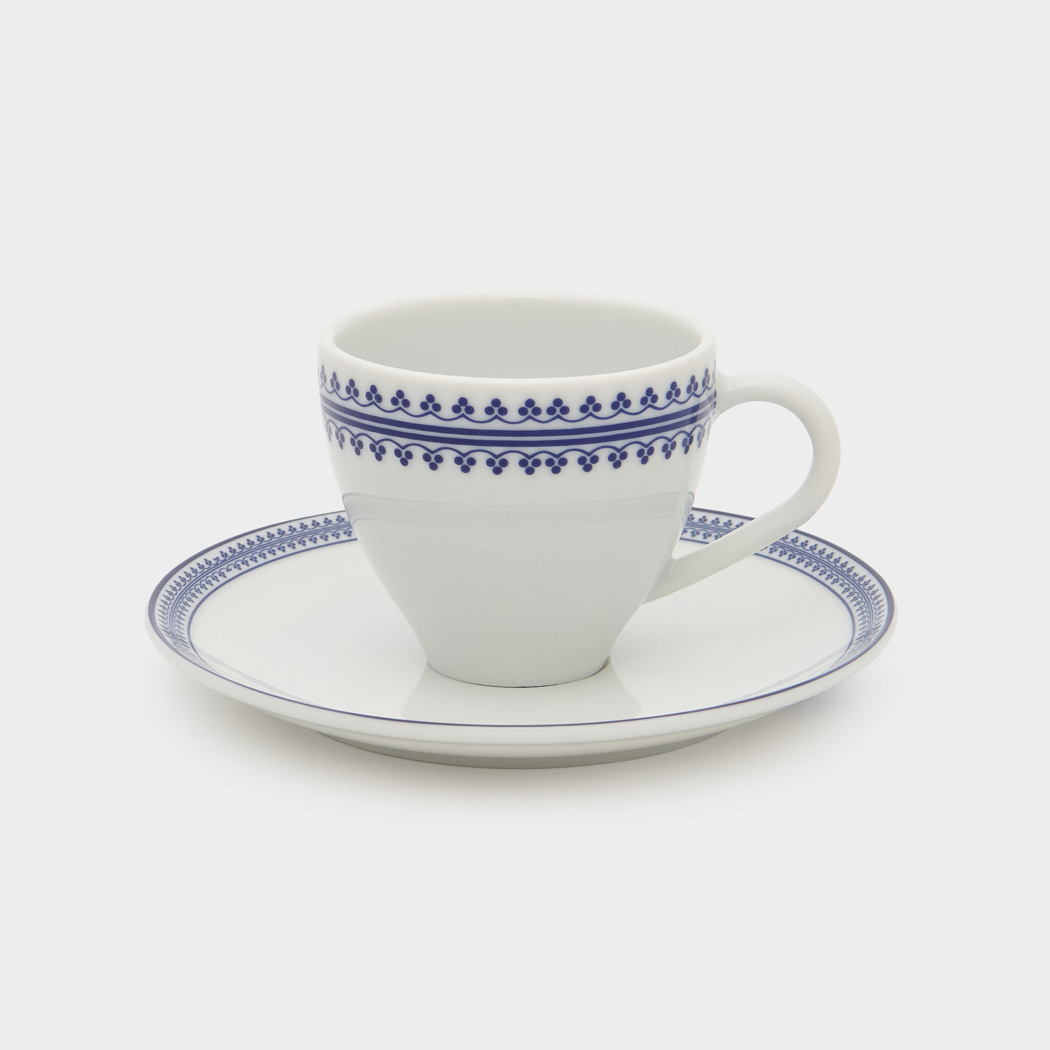 XÍCARA CAFÉ BRANCA BORDA GREGA AZUL