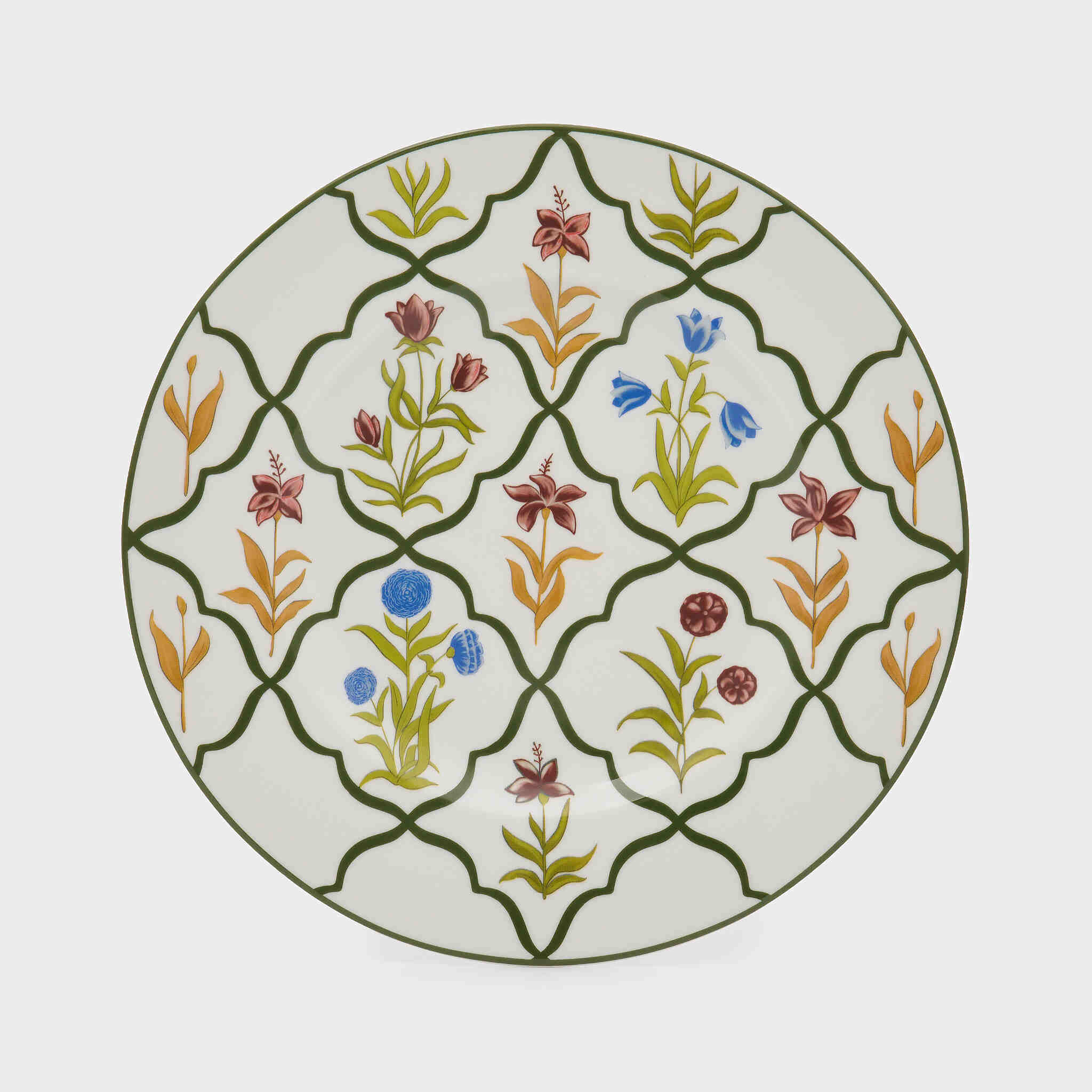 PRATO MESA BRANCO TRELIÇA VERDE FLORAL