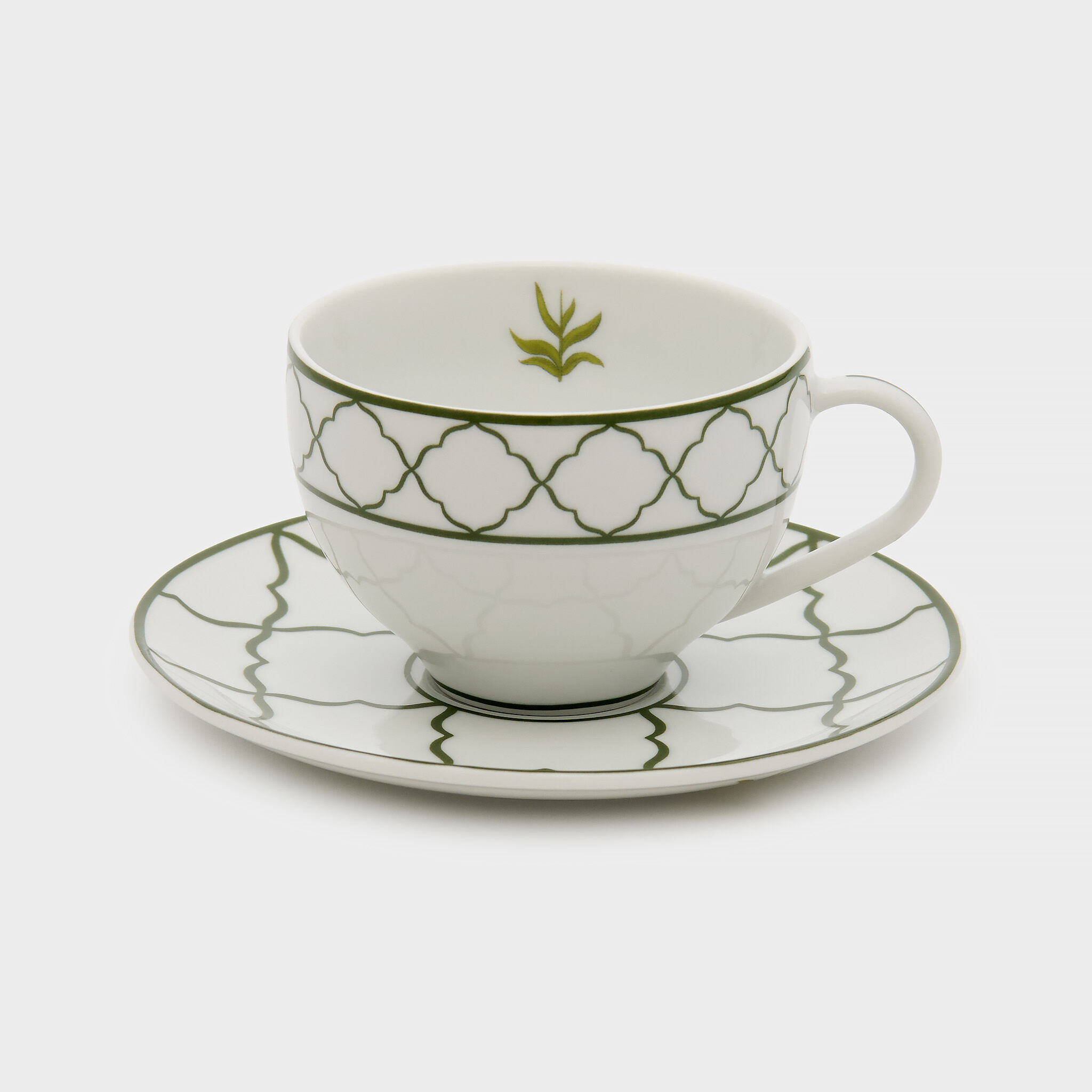 XÍCARA CHÁ BRANCA TRELIÇA VERDE