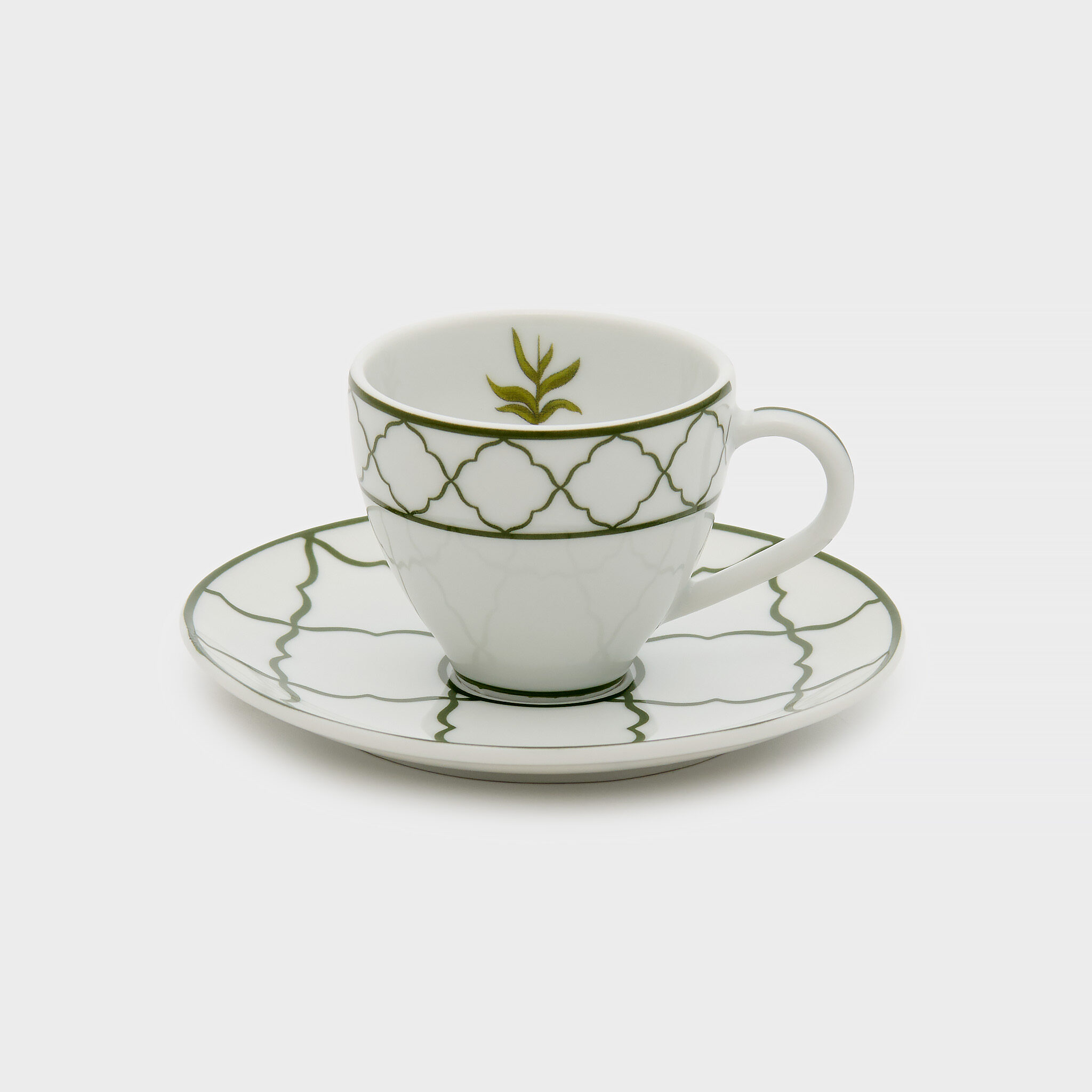 XÍCARA CAFÉ BRANCA TRELIÇA VERDE