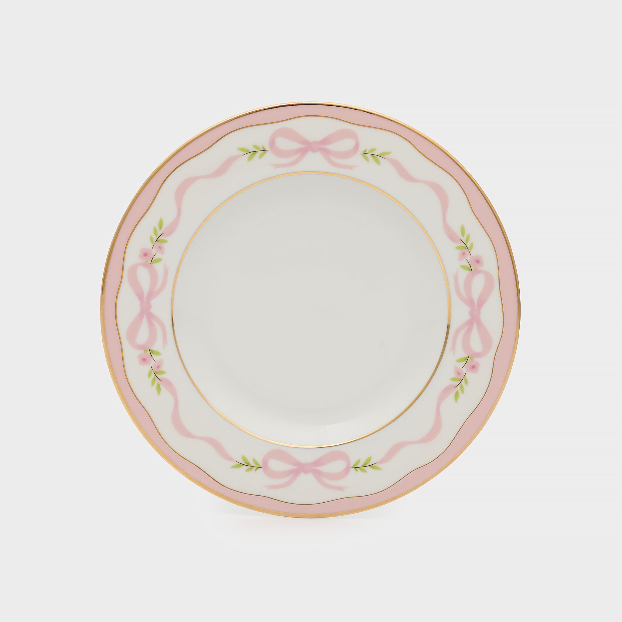 PRATO SOBREMESA BRANCO FITA E LAÇO ROSA