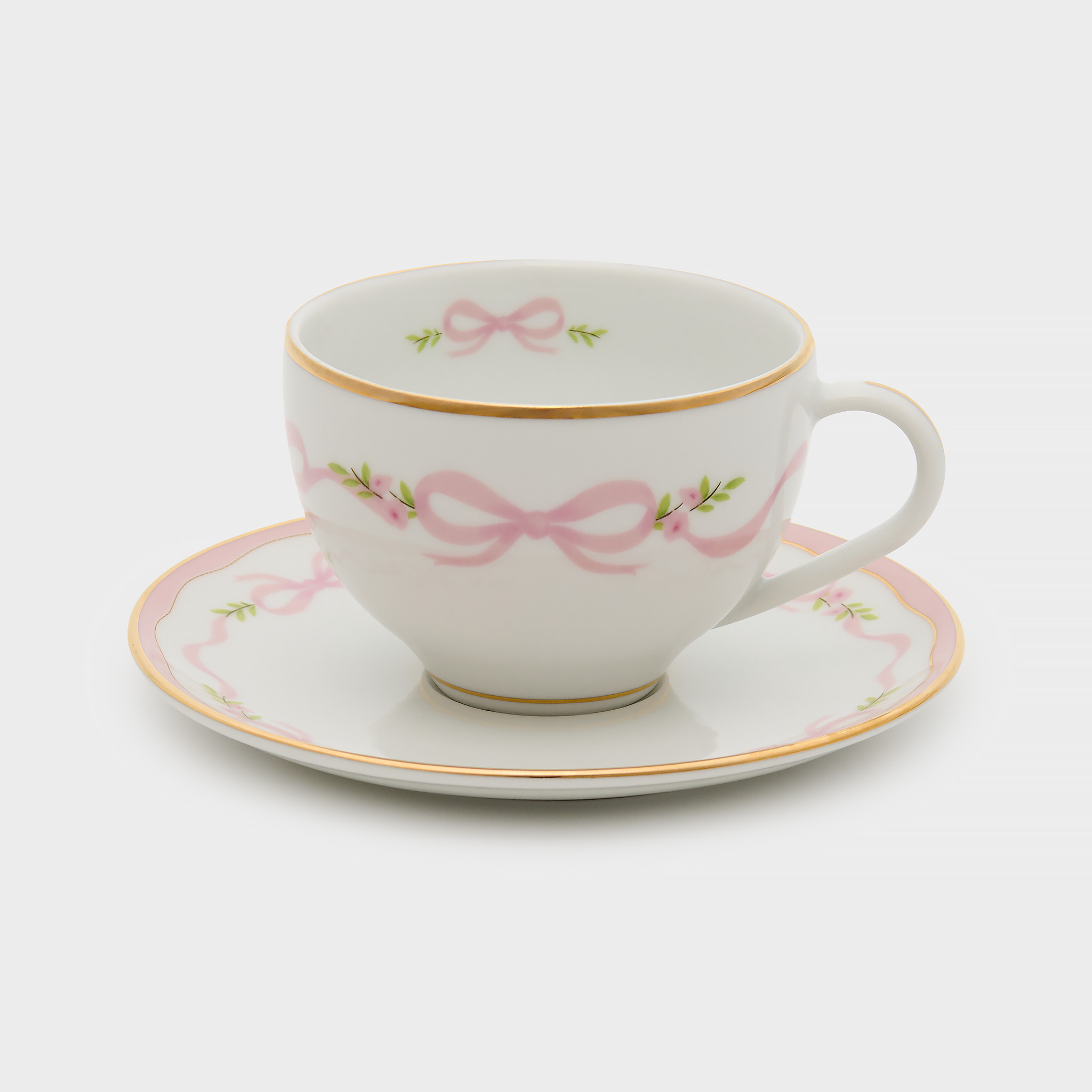 XÍCARA CHÁ BRANCA FITA E LAÇO ROSA