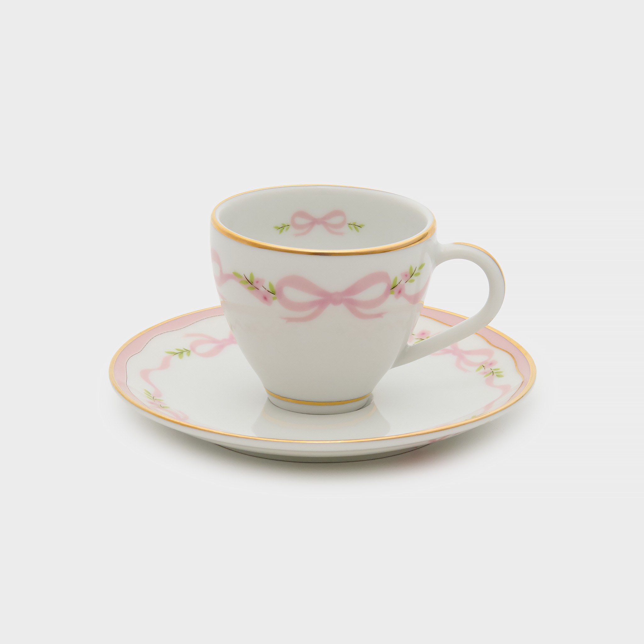 XÍCARA CAFÉ BRANCA FITA E LAÇO ROSA