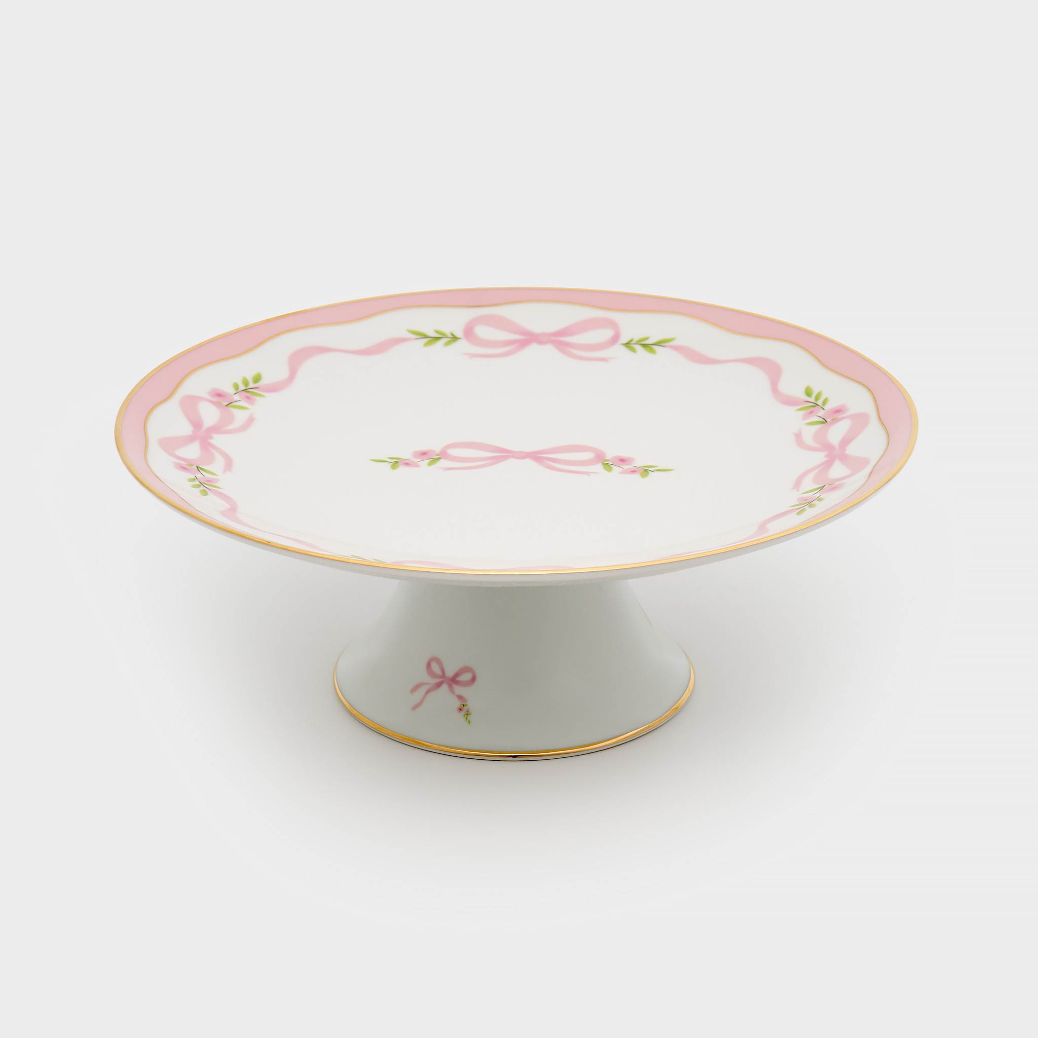 BOLEIRA PORCELANA BRANCA FITA E LAÇO ROSA