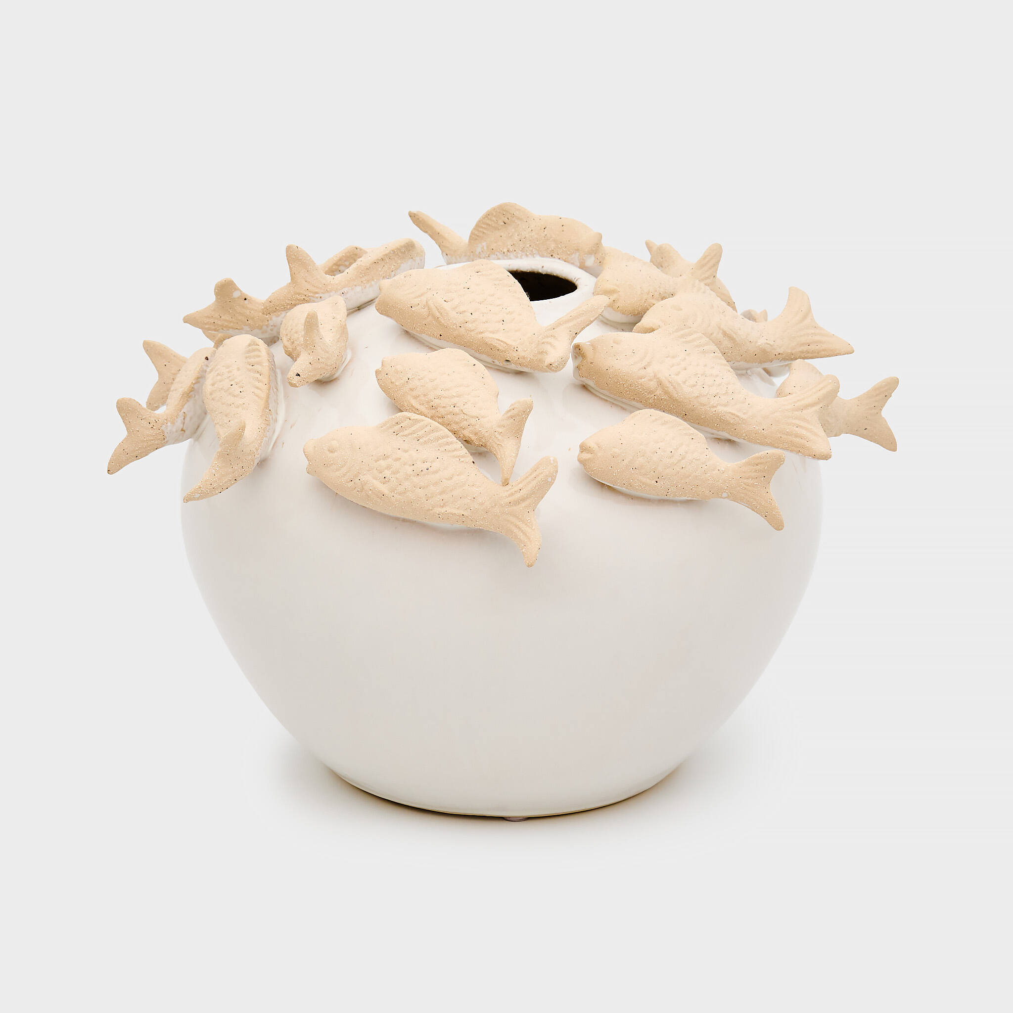 VASO PORCELANA BRANCA MAR DE PEIXES