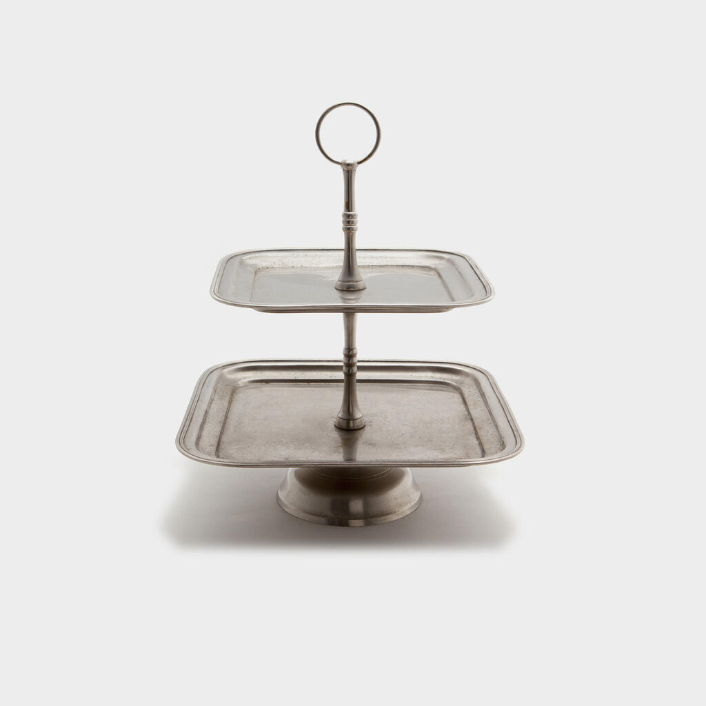 BOLEIRA QUADRADA ESTANHO 2 ANDARES