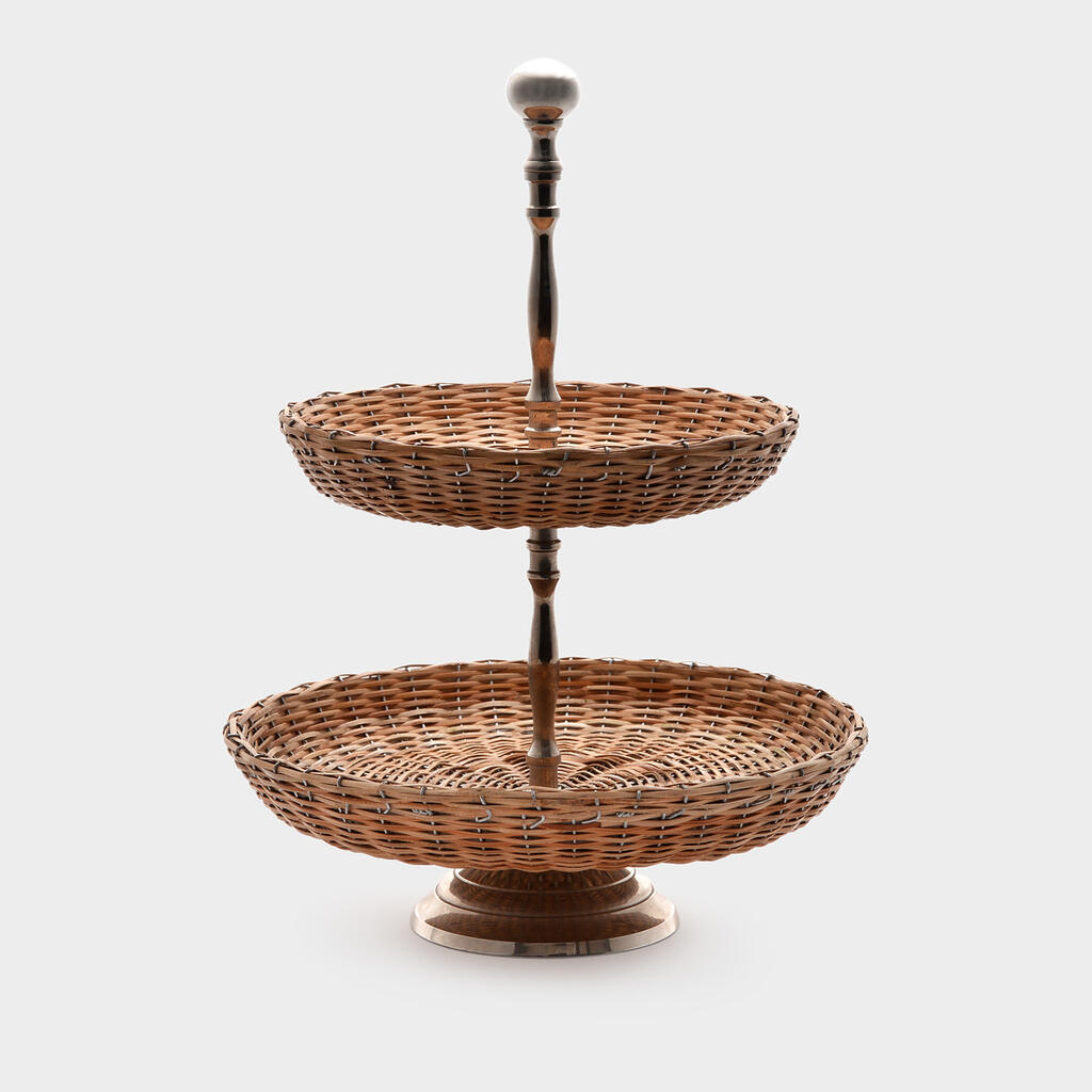 BOLEIRA PALHA PRATA CESTA 2 ANDARES