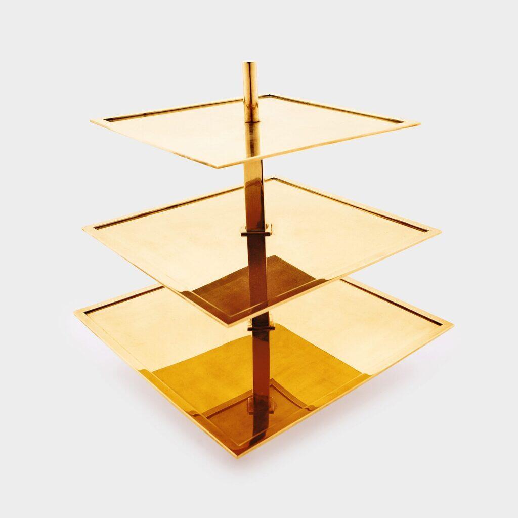 BOLEIRA QUADRADA DOURADA 3 ANDARES