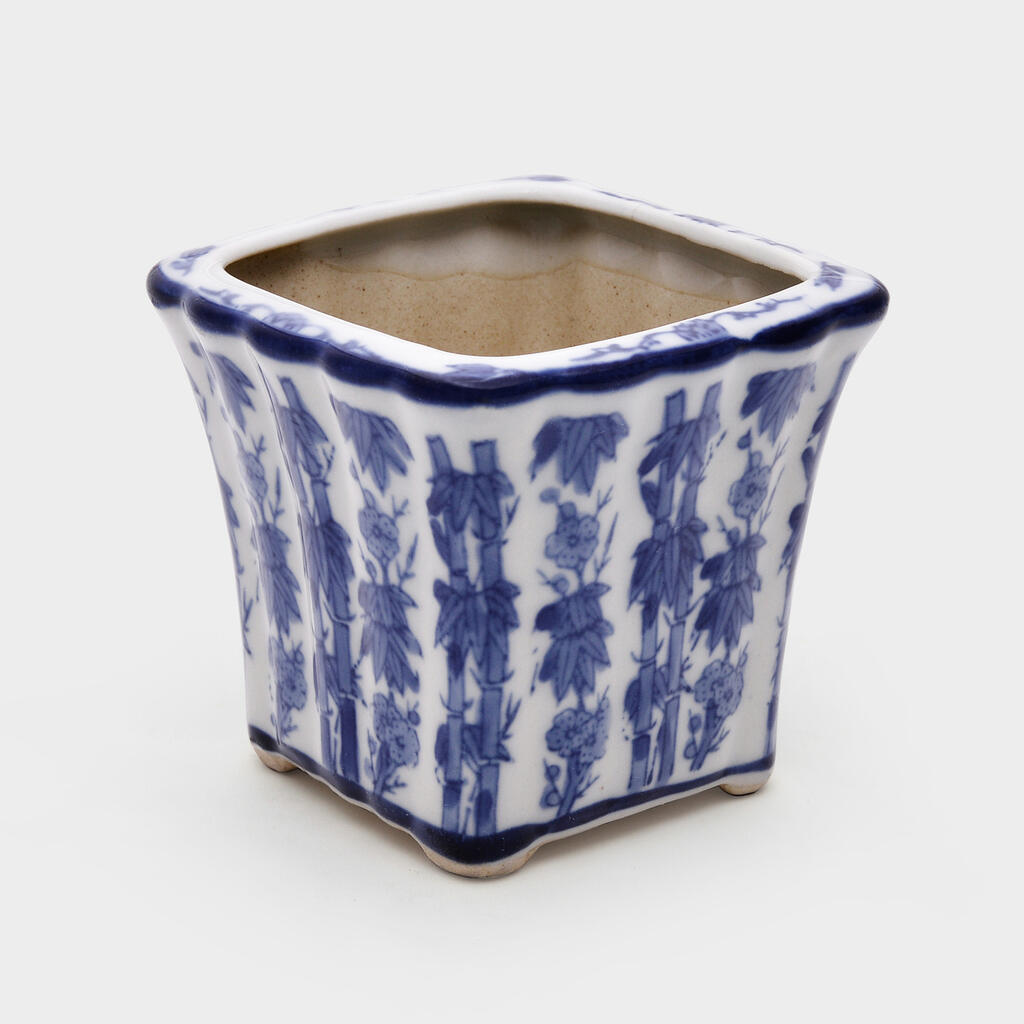 CACHEPOT CERÂMICA AZUL BRANCO