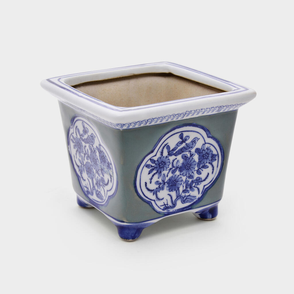 CACHEPOT CERÂMICA CELADON DETALHE AZUL