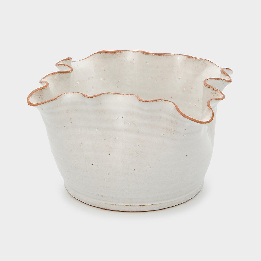 CACHEPOT CERÂMICA BRANCA BORDA BABADO FRISO