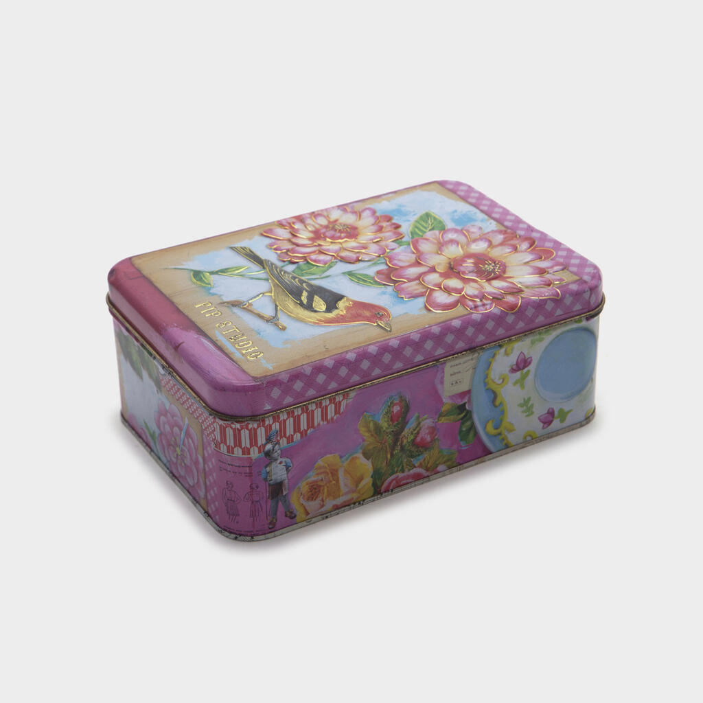 CAIXA LATA FLORAL E PÁSSARO - P