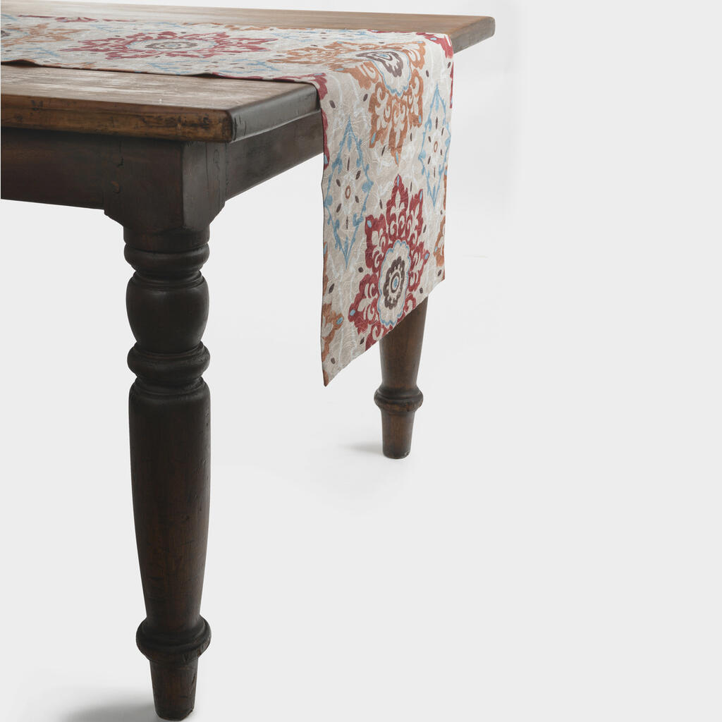 CAMINHO MESA TELHA VERMELHO AZUL ESTAMPADO