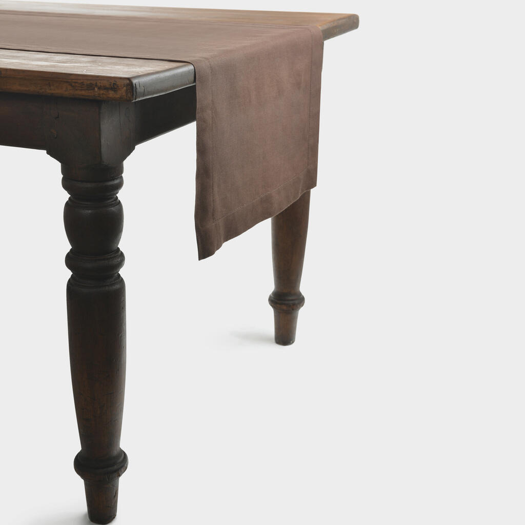 CAMINHO MESA LINHO MARROM PONTO AJOUR