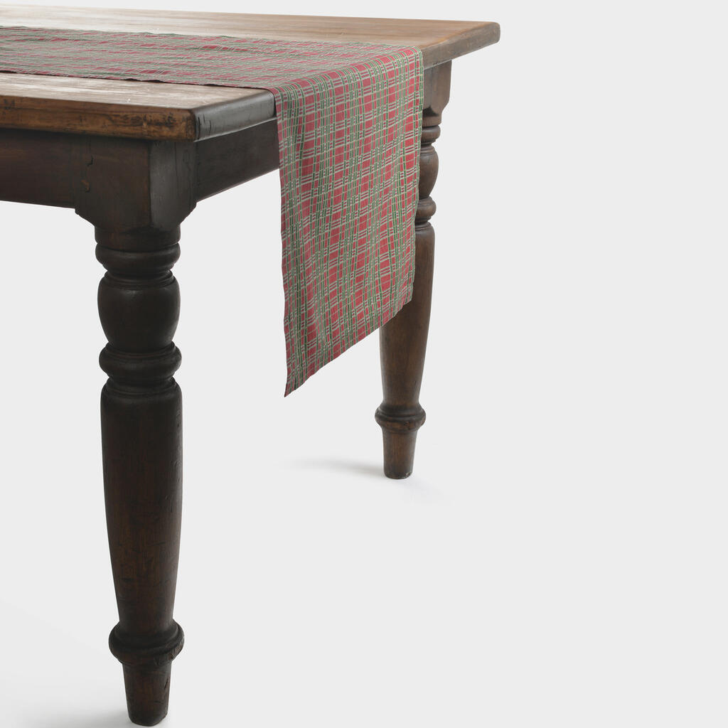 CAMINHO MESA VERMELHO VERDE DOURADO XADREZ