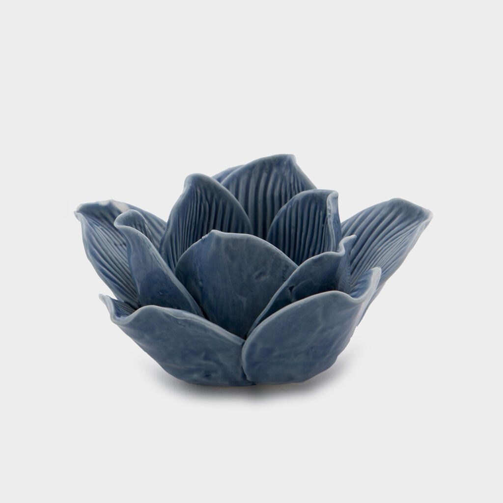 CASTIÇAL CERÂMICA FLOR AZUL PONTUDA