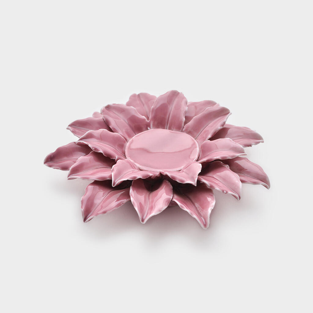 CASTIÇAL CERÂMICA FLOR LILÁS ABERTA