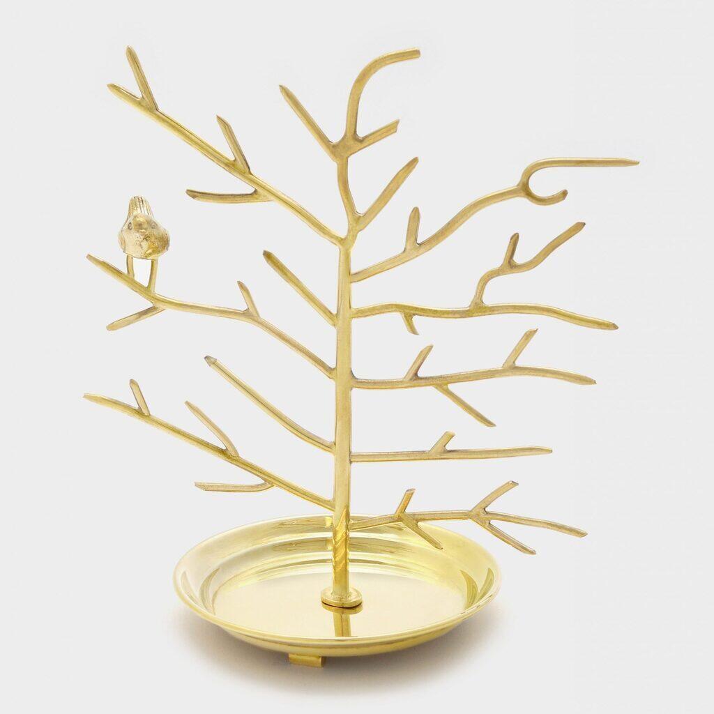ESCULTURA ÁRVORE DOURADA COM PASSARO