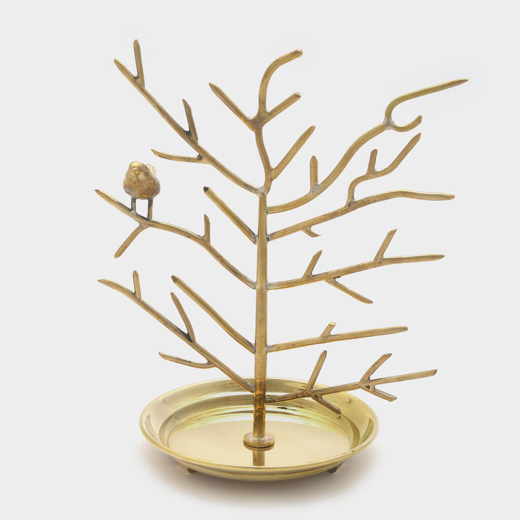 ESCULTURA ÁRVORE DOURADA COM PASSARO