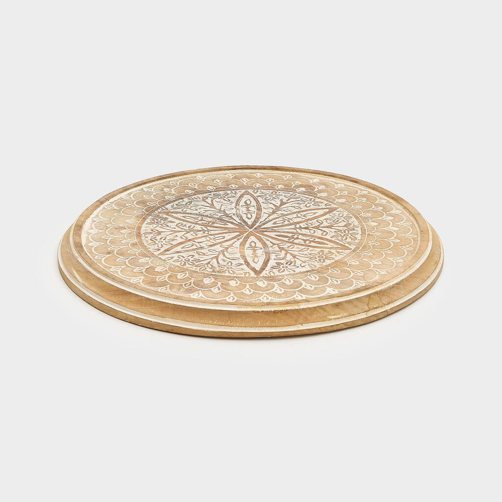 CENTRO DE MESA REDONDO MADEIRA FLOR BRANCA