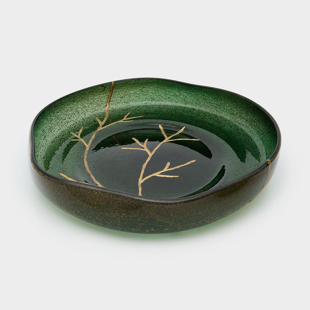 CENTRO DE MESA VIDRO VERDE GALHOS DOURADOS